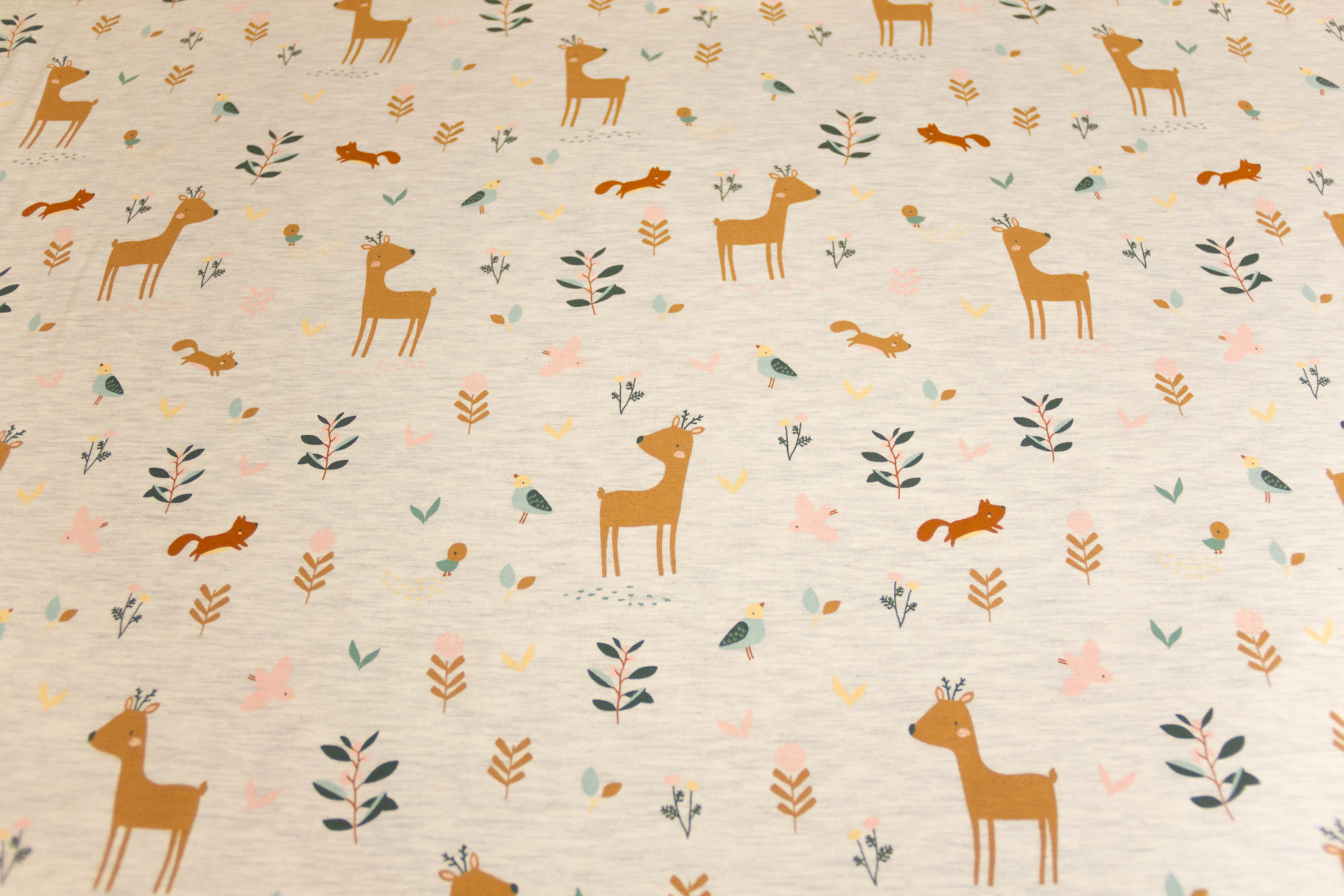 Jersey mit Rehen, beige meliert, 0,5 m