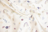 Stoffpaket Jersey + Bündchen mit Schnecken und Regenbogen, ecru, camel