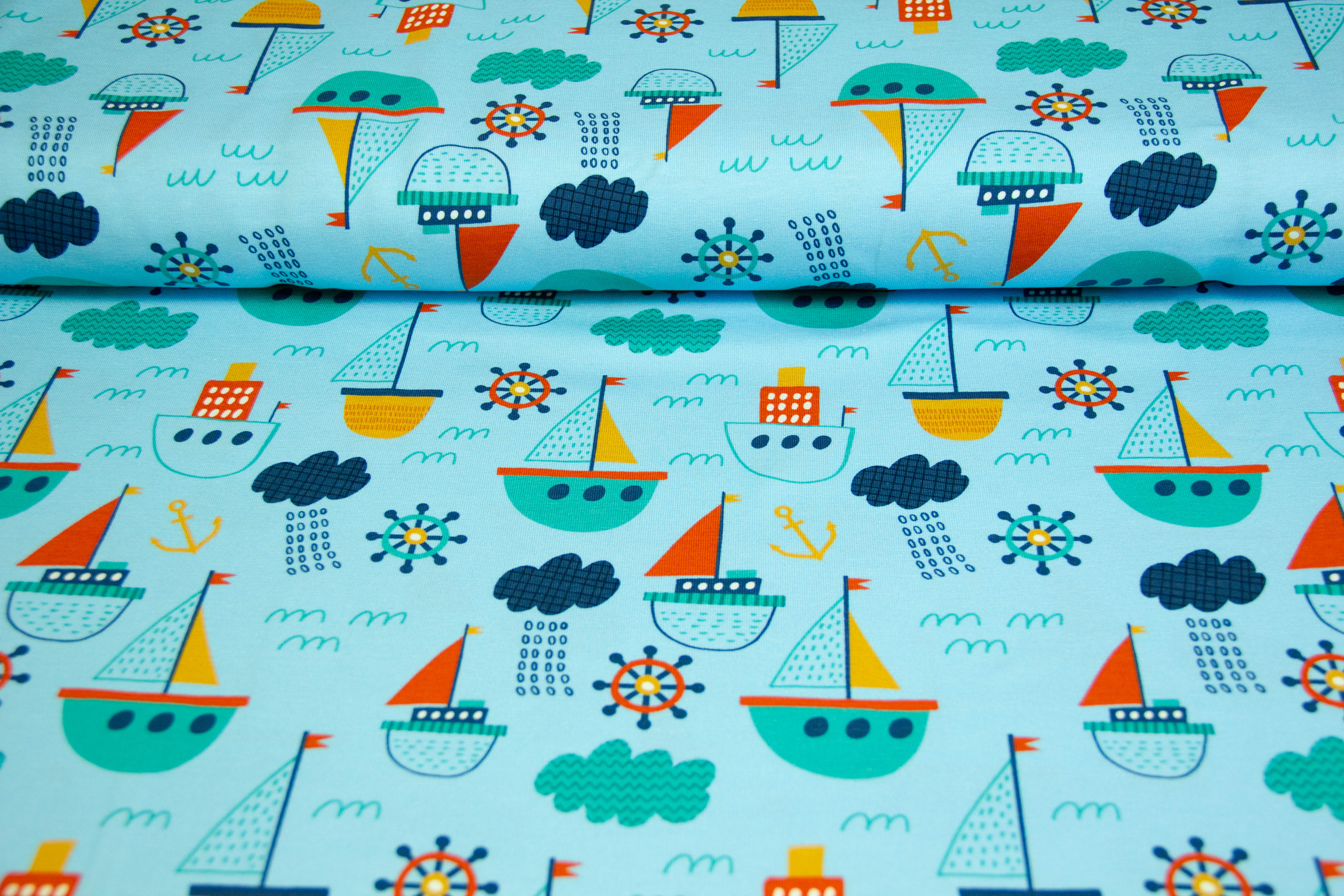Jersey mit Segelbooten, Fräulein von Julie, blau, 0,5 m