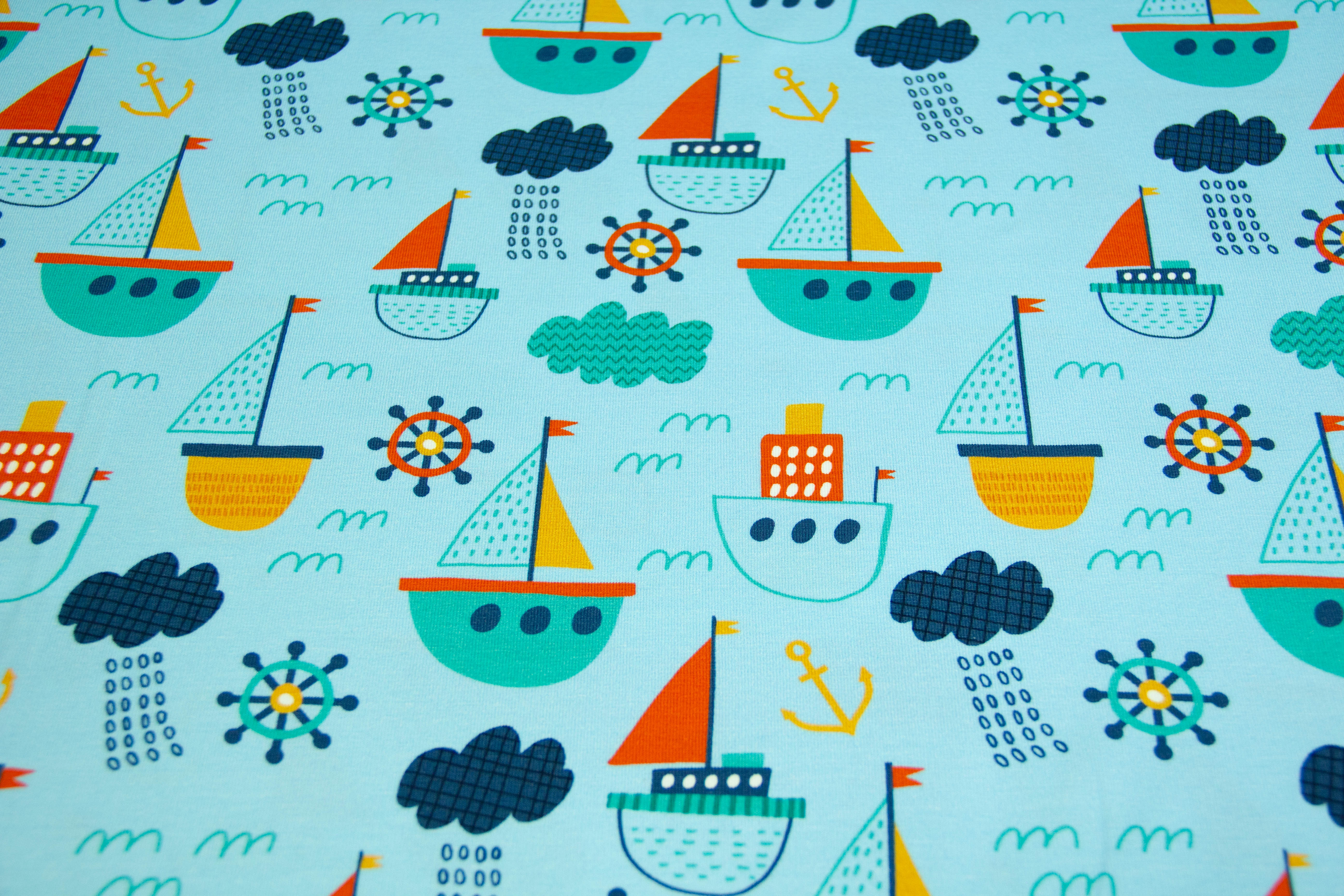 Jersey mit Segelbooten, Fräulein von Julie, blau, 0,5 m
