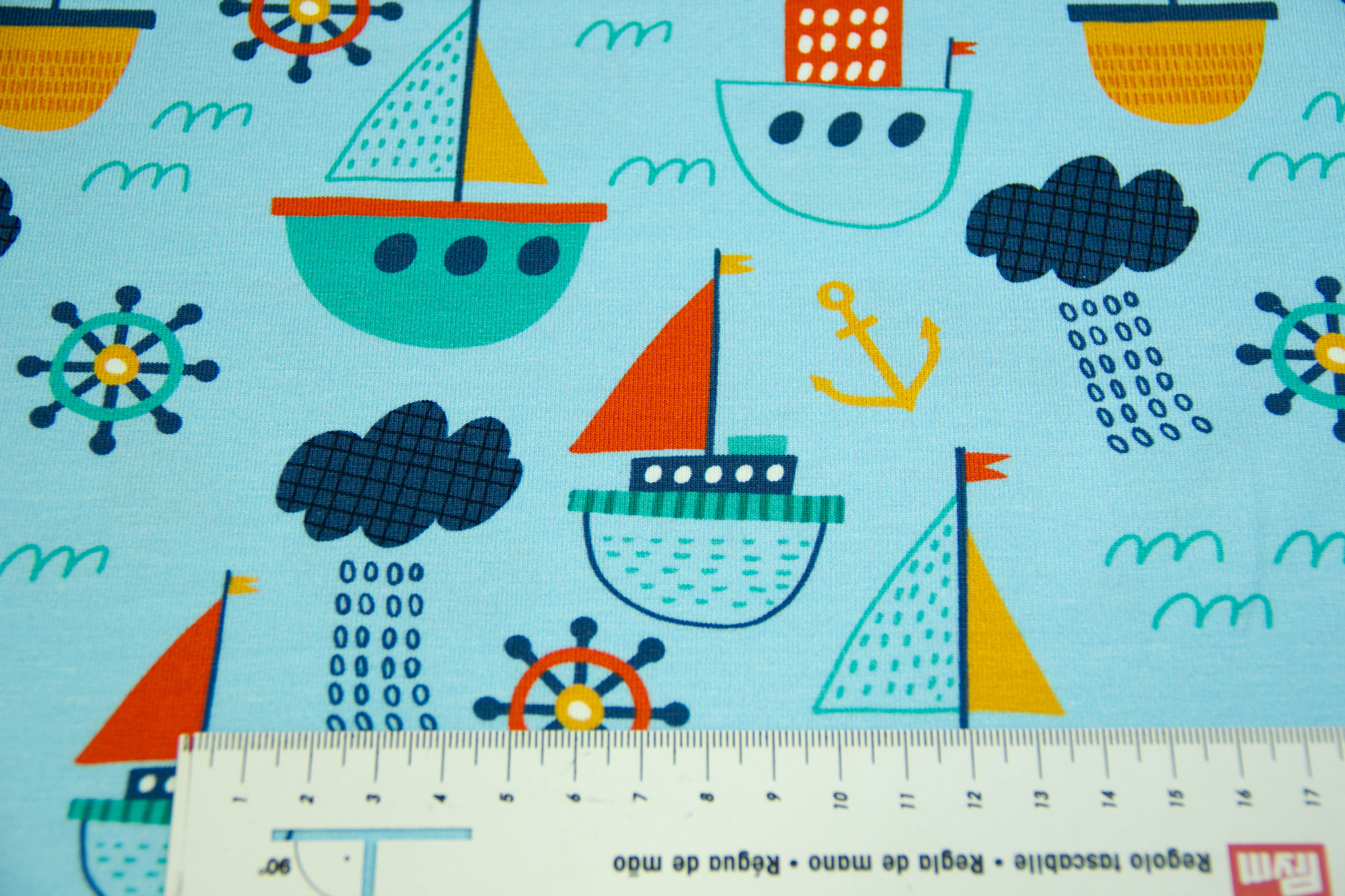 Jersey mit Segelbooten, Fräulein von Julie, blau, 0,5 m
