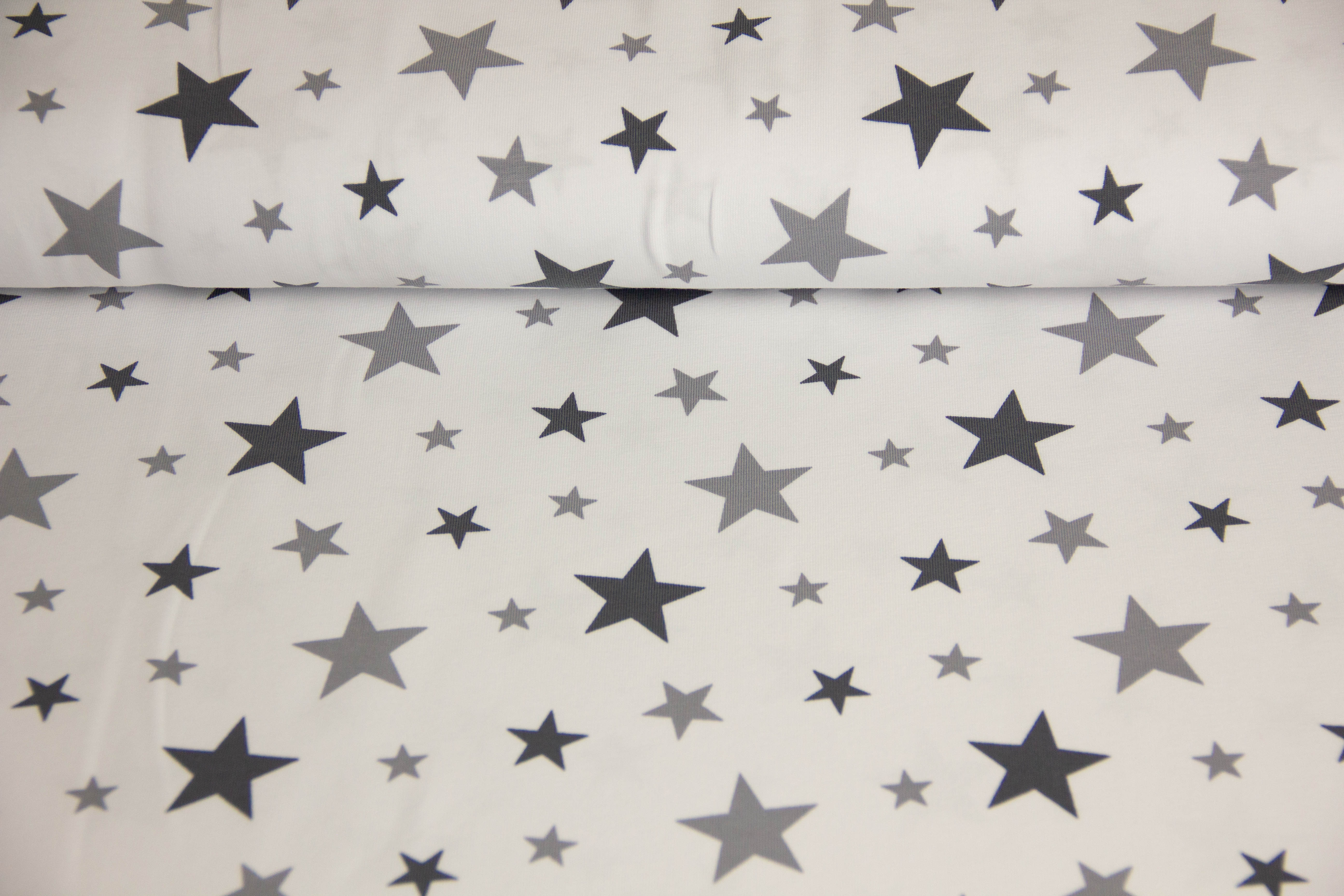Jersey mit Sternen, ecru, grau, 0,5 m