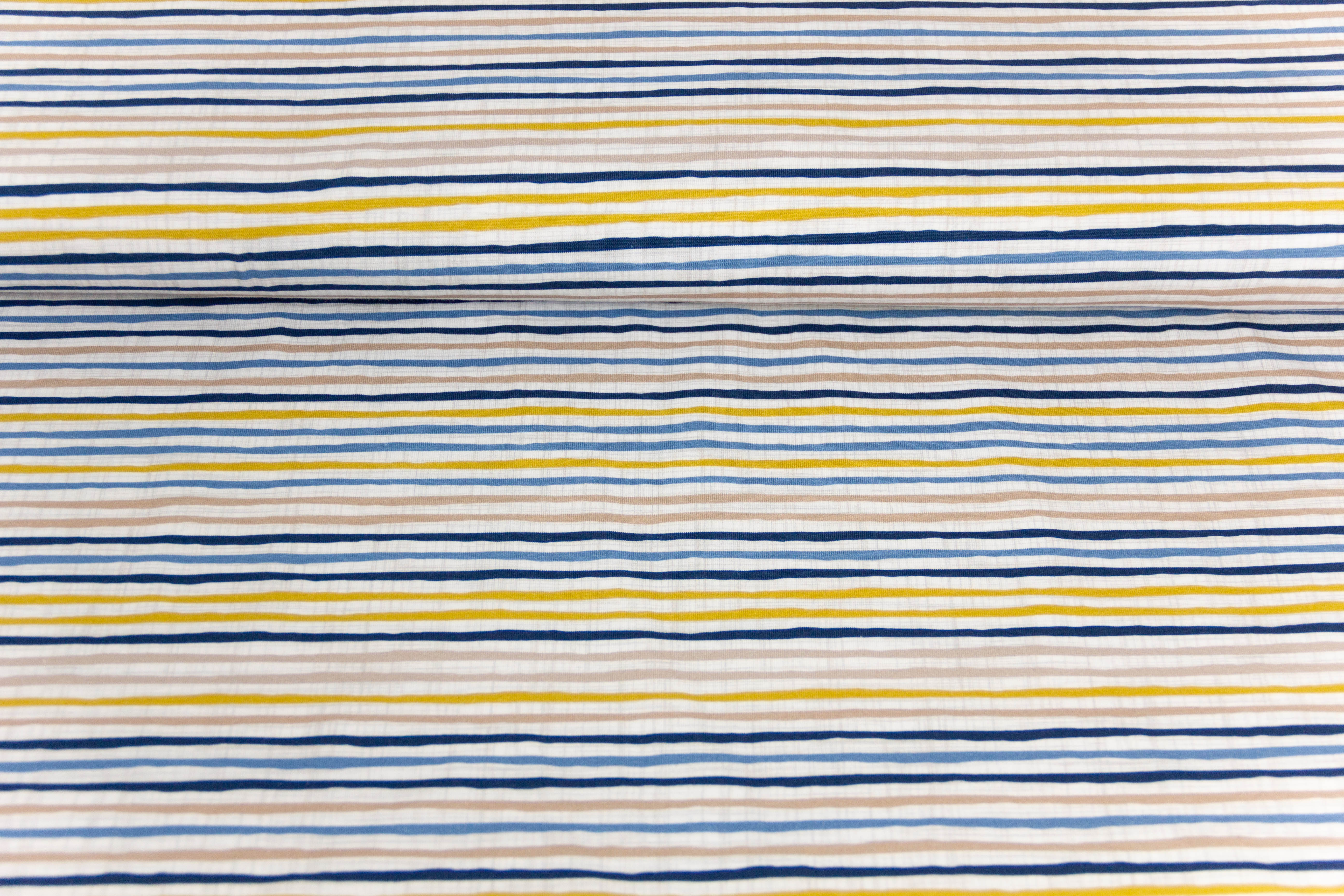 Jersey mit Streifen, ecru, marine, senfgelb, 0,5 m