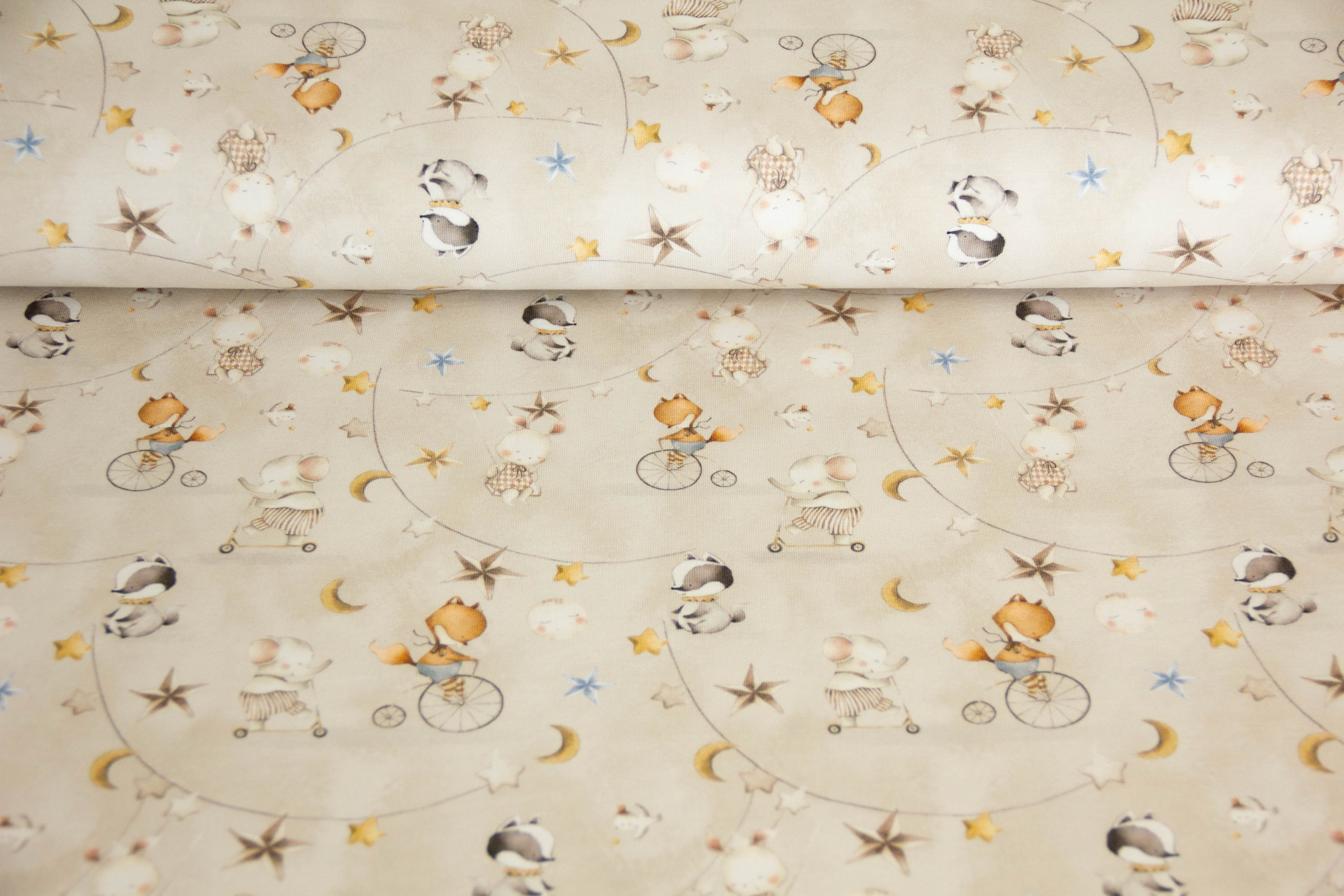 B-Ware 50 cm Jersey mit Tieren "Circus Animals", beige