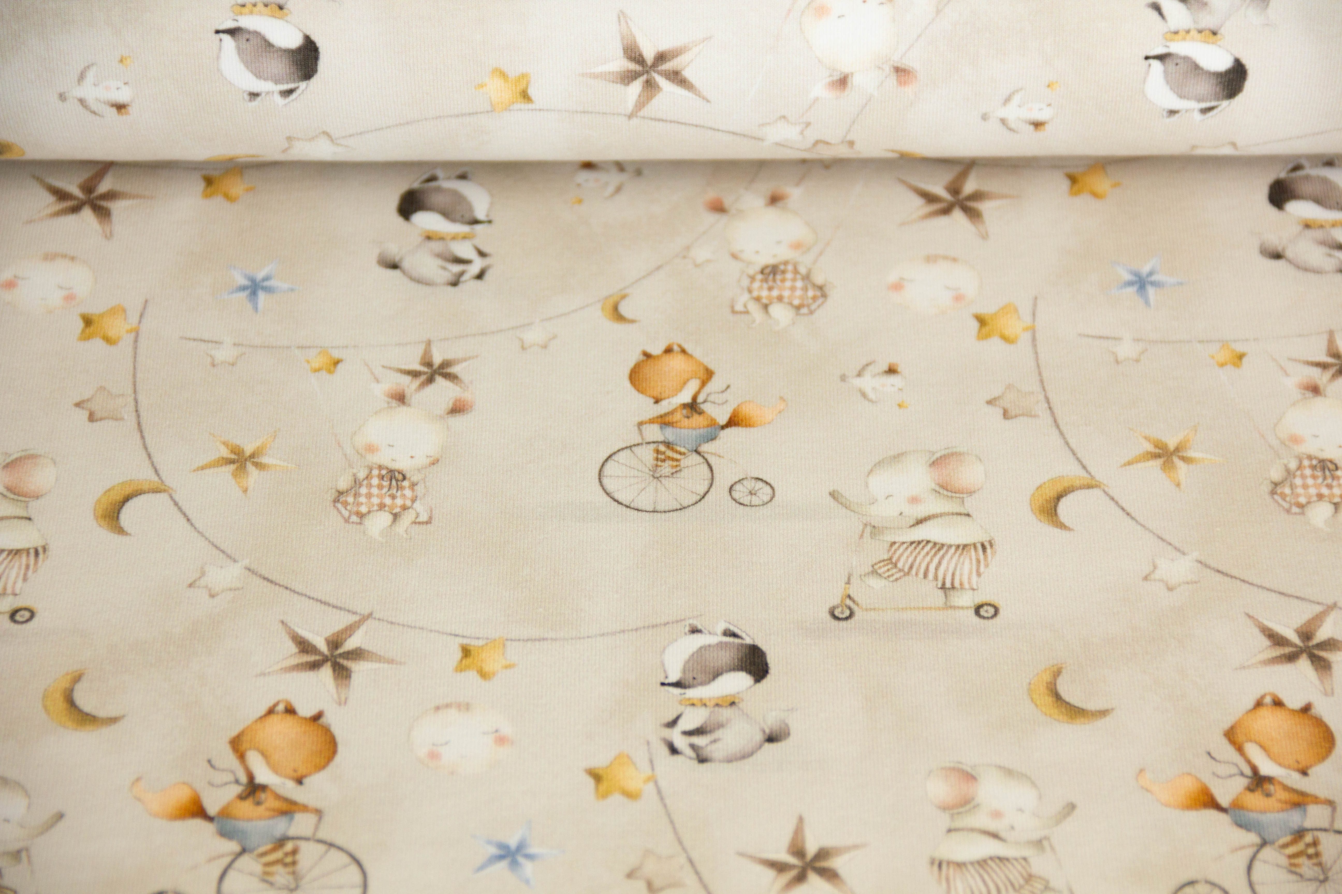 B-Ware 50 cm Jersey mit Tieren "Circus Animals", beige