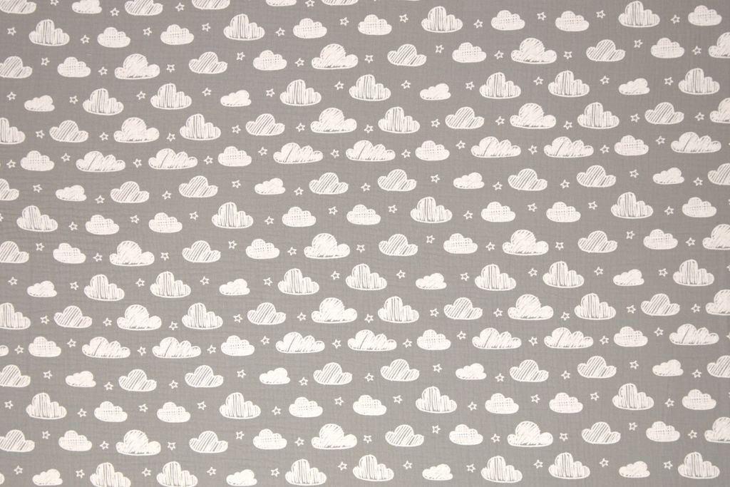 Musselin "Jeron" mit Wolken, grau, 0,5 m