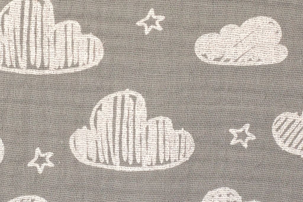 Musselin "Jeron" mit Wolken, grau, 0,5 m