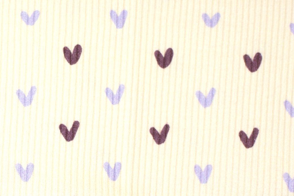 Rib Jersey, Rippjersey "Knitty" mit Herzen, naturweiß, lila, 0,5 m
