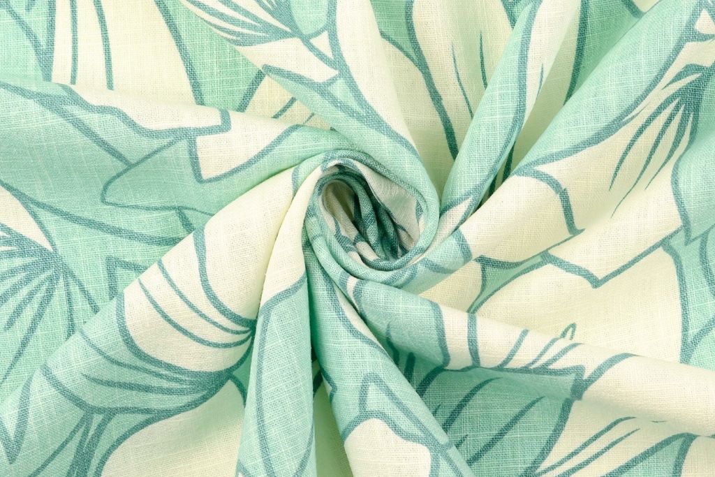 Leinen mit Blumen, gewaschen, mint, 0,5 m