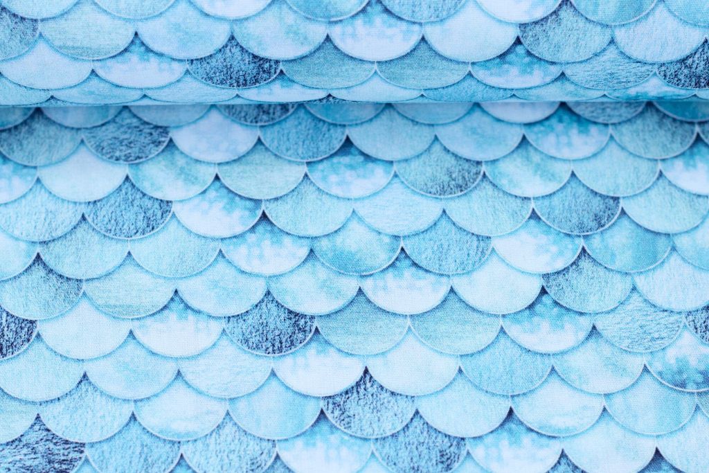 Baumwollwebware "Mermaid", Swafing, Schuppen, blau, 0,5 m