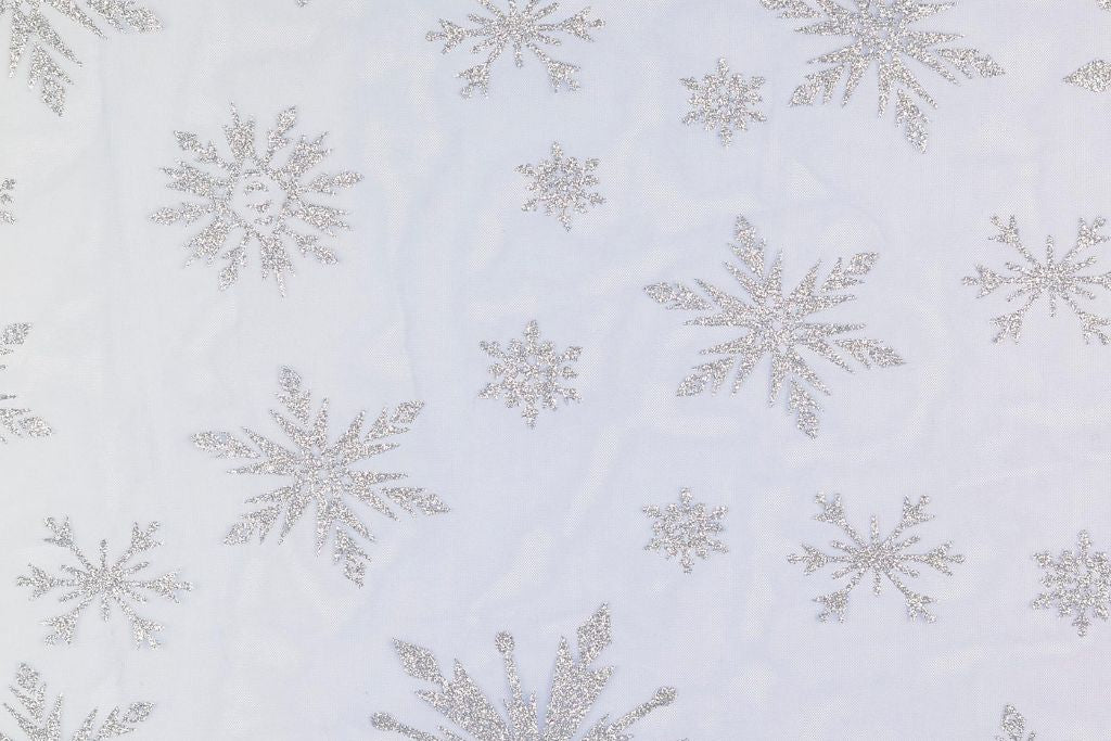 Tüll, Mesh Multicolour mit Schneeflocken, silber, 0,5 m