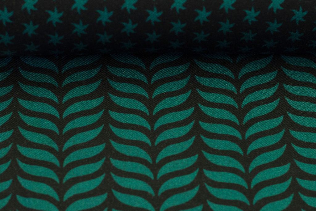 Viskose Webware "Molina", bienvenido colorido, Swafing, petrol, schwarz, 0,5 m