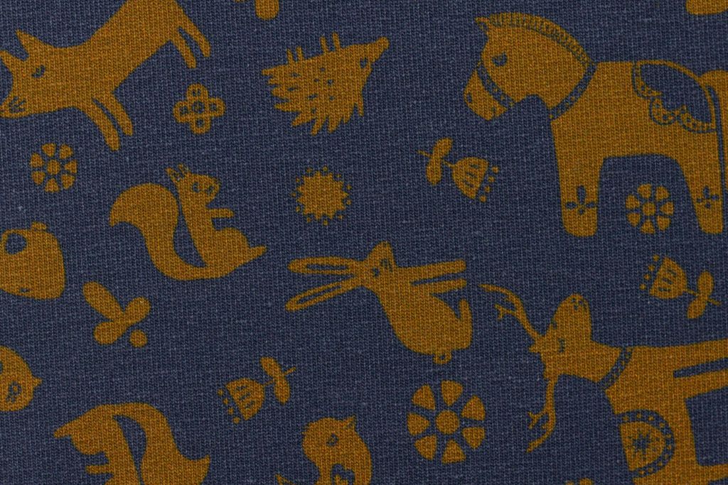 Sweat angeraut "Moozie Woozie" mit Waldtieren, Elchen, Weihnachten, jeansblau, 0,5 m