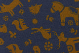 Sweat angeraut "Moozie Woozie" mit Waldtieren, Elchen, Weihnachten, jeansblau, 0,5 m