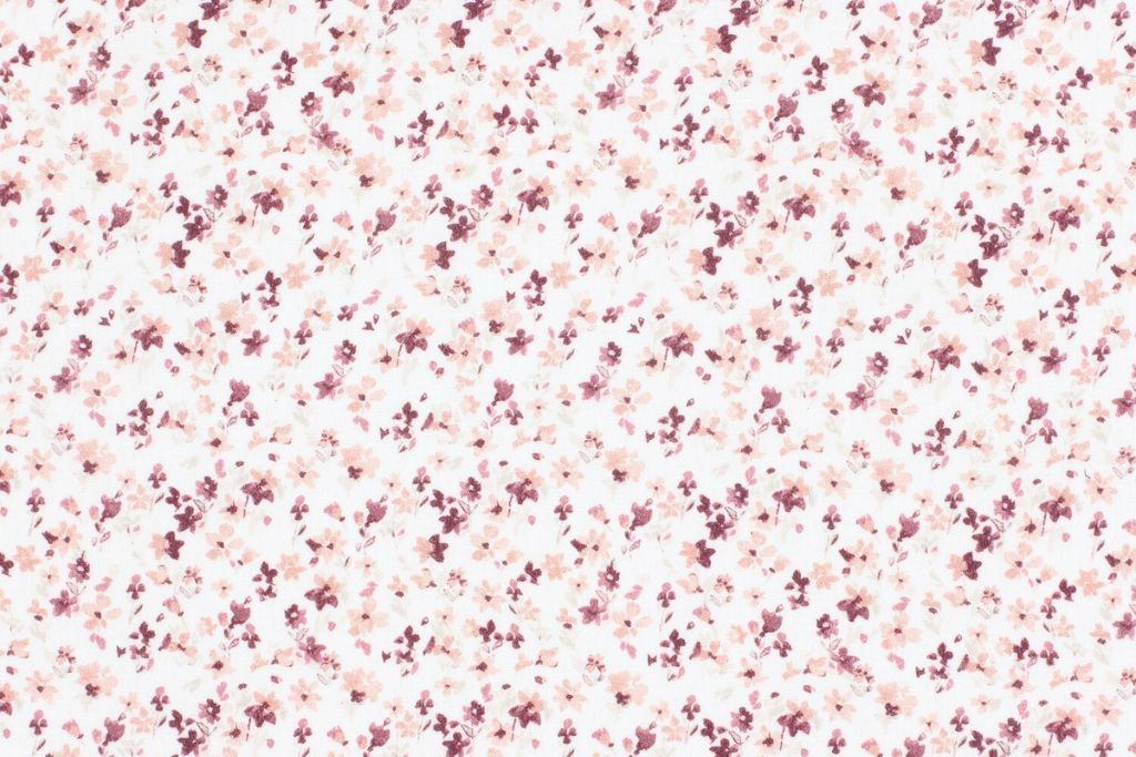Musselin, Double Gauze, mit kleinen Blumen, malve, wollweiß, 0,5 m