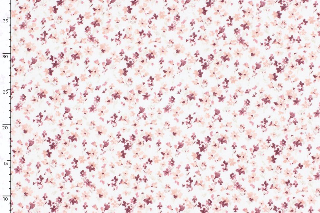 Musselin, Double Gauze, mit kleinen Blumen, malve, wollweiß, 0,5 m