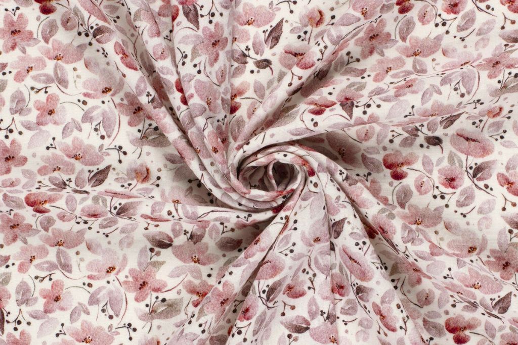 Musselin, Double Gauze, mit Blumen, malve, wollweiß, 0,5 m