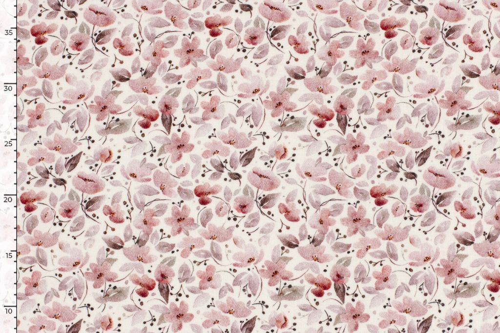 Musselin, Double Gauze, mit Blumen, malve, wollweiß, 0,5 m