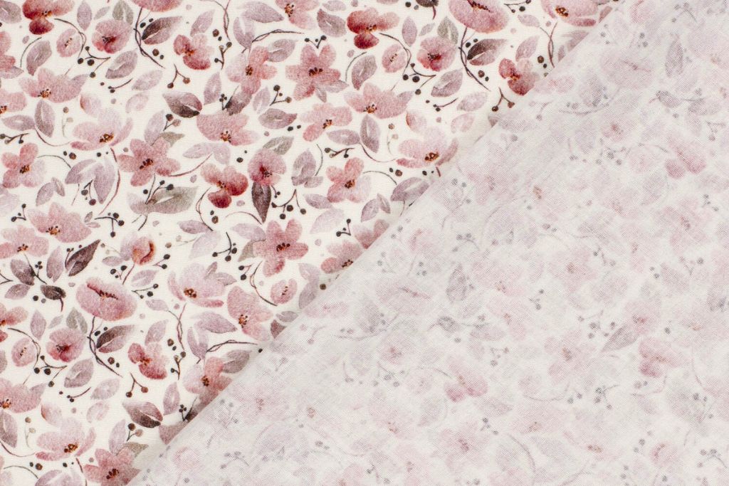 Musselin, Double Gauze, mit Blumen, malve, wollweiß, 0,5 m