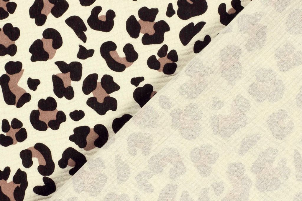 Musselin, Double Gauze, Leo Print, beige, braun, 0,5 m