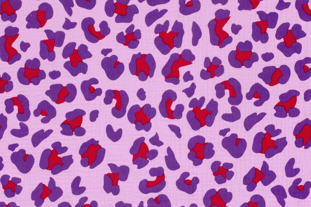 Musselin, Double Gauze, Leo Print, lavendel, lila, 0,5 m