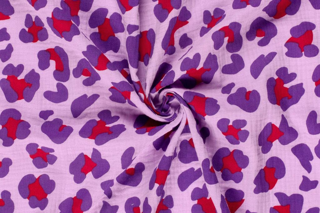 Musselin, Double Gauze, Leo Print, lavendel, lila, 0,5 m
