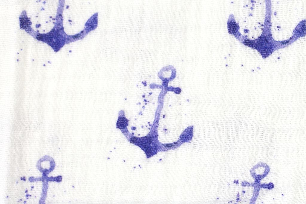 Musselin mit Ankern, weiß, blau, 0,5 m