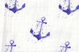 Musselin mit Ankern, weiß, blau, 0,5 m