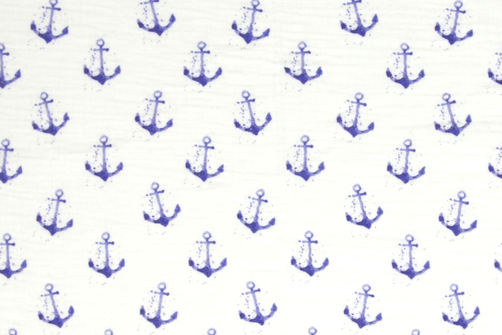 Musselin mit Ankern, weiß, blau, 0,5 m