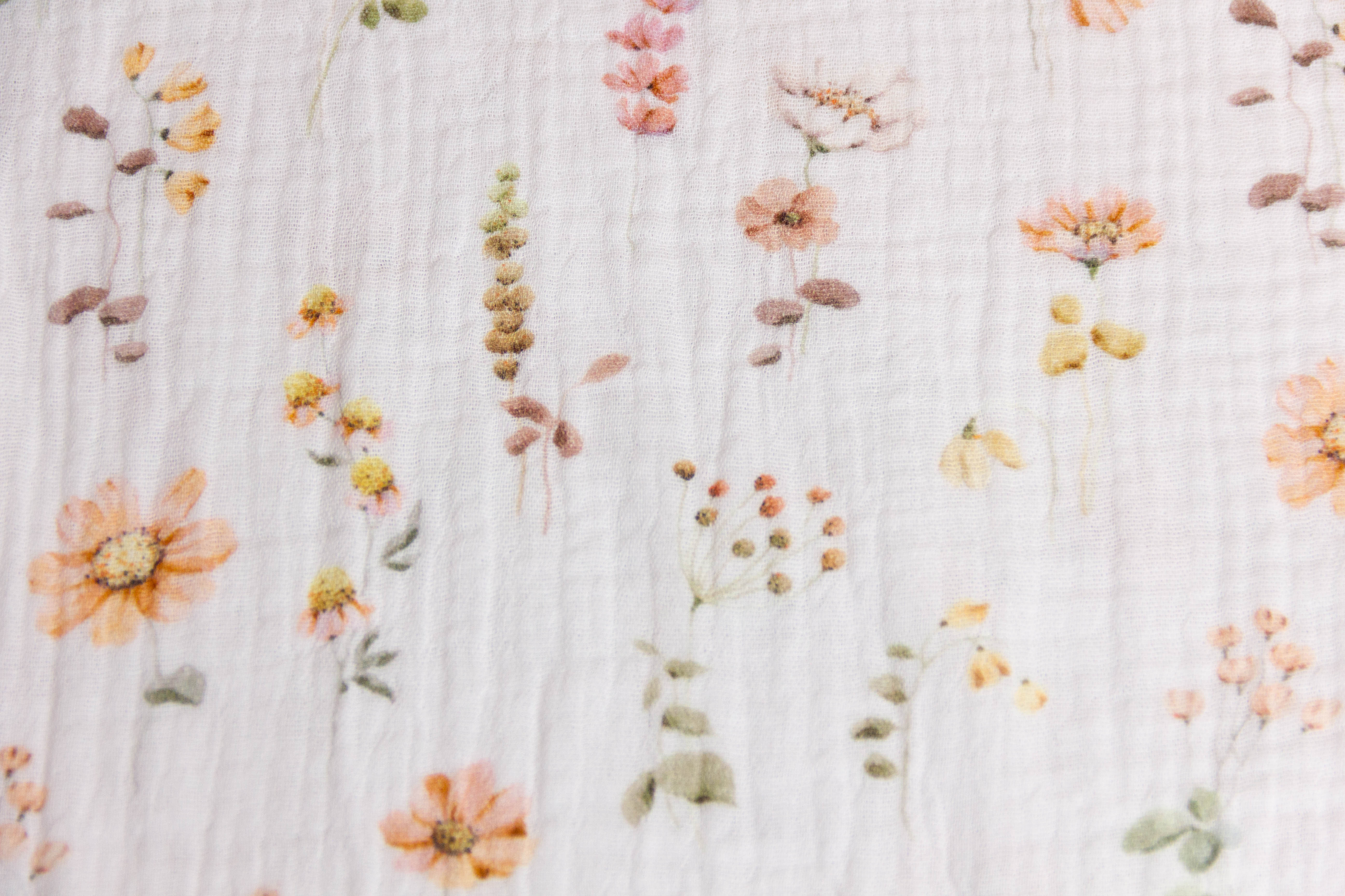 Musselin, Double Gauze, mit Blumen, wollweiß, 0,5 m