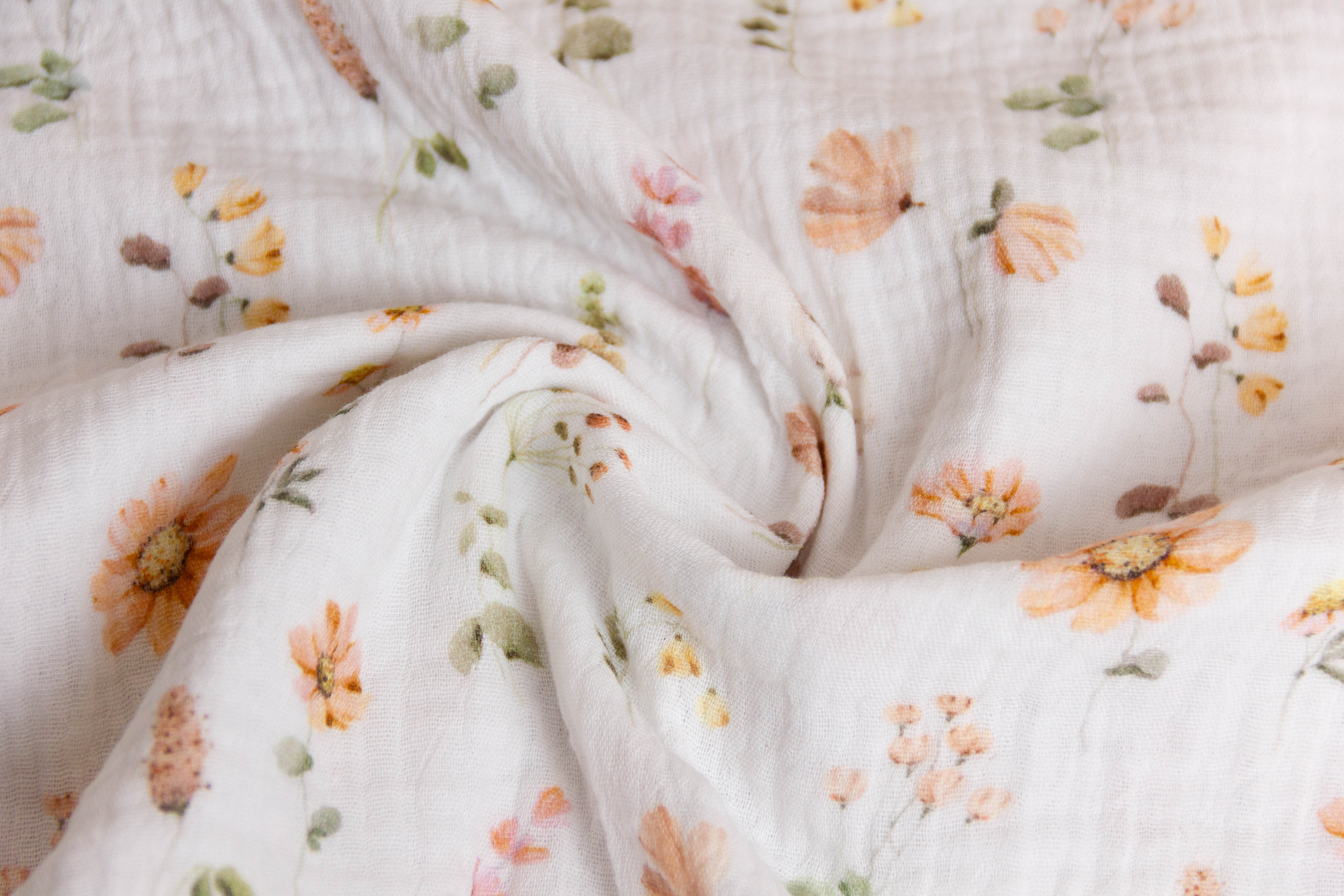 Musselin, Double Gauze, mit Blumen, wollweiß, 0,5 m