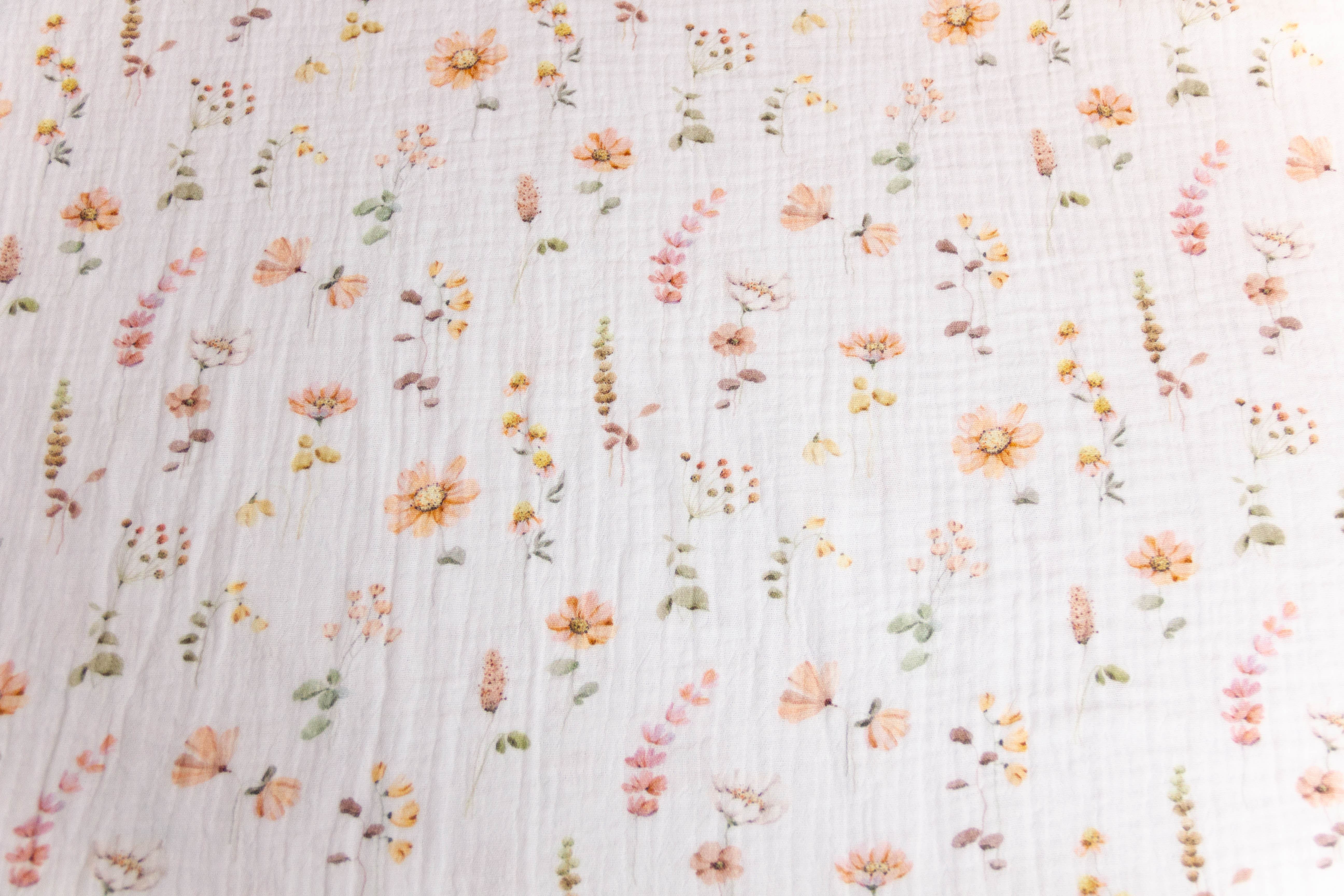 Musselin, Double Gauze, mit Blumen, wollweiß, 0,5 m