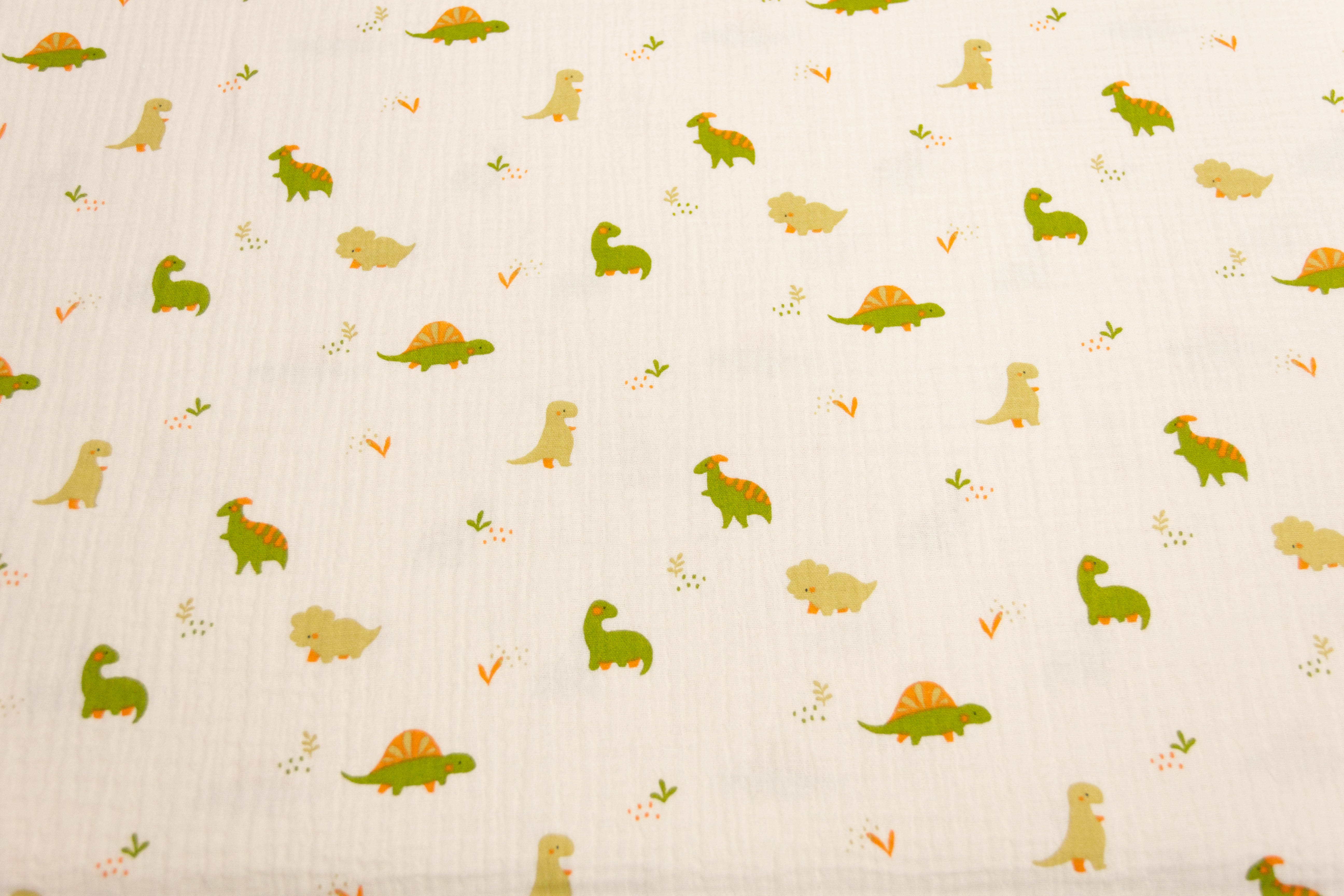 Musselin, Double Gauze, Dinosaurier, beige, 0,5 m
