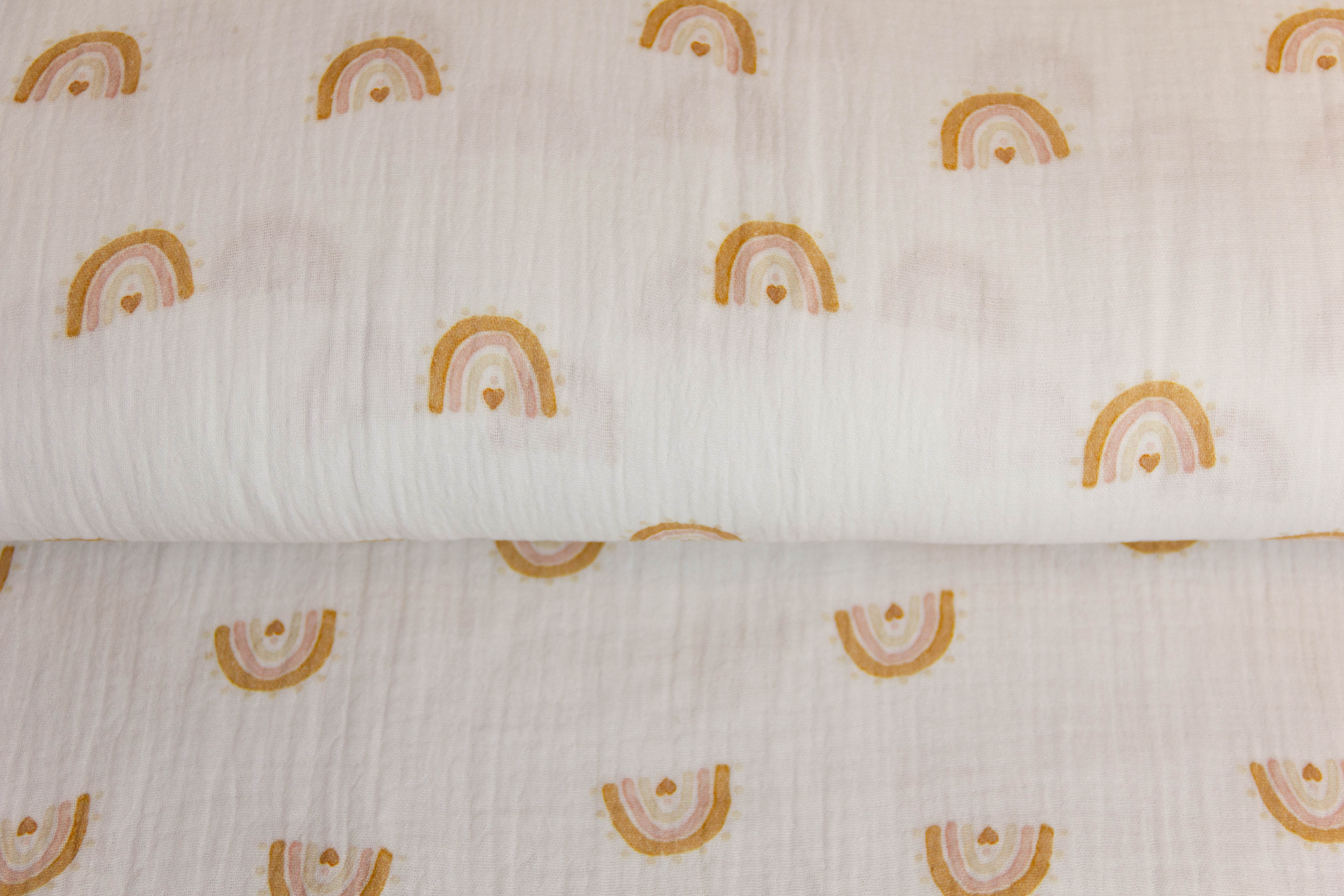 Musselin, Double Gauze, mit Regenbogen, wollweiß, 0,5 m
