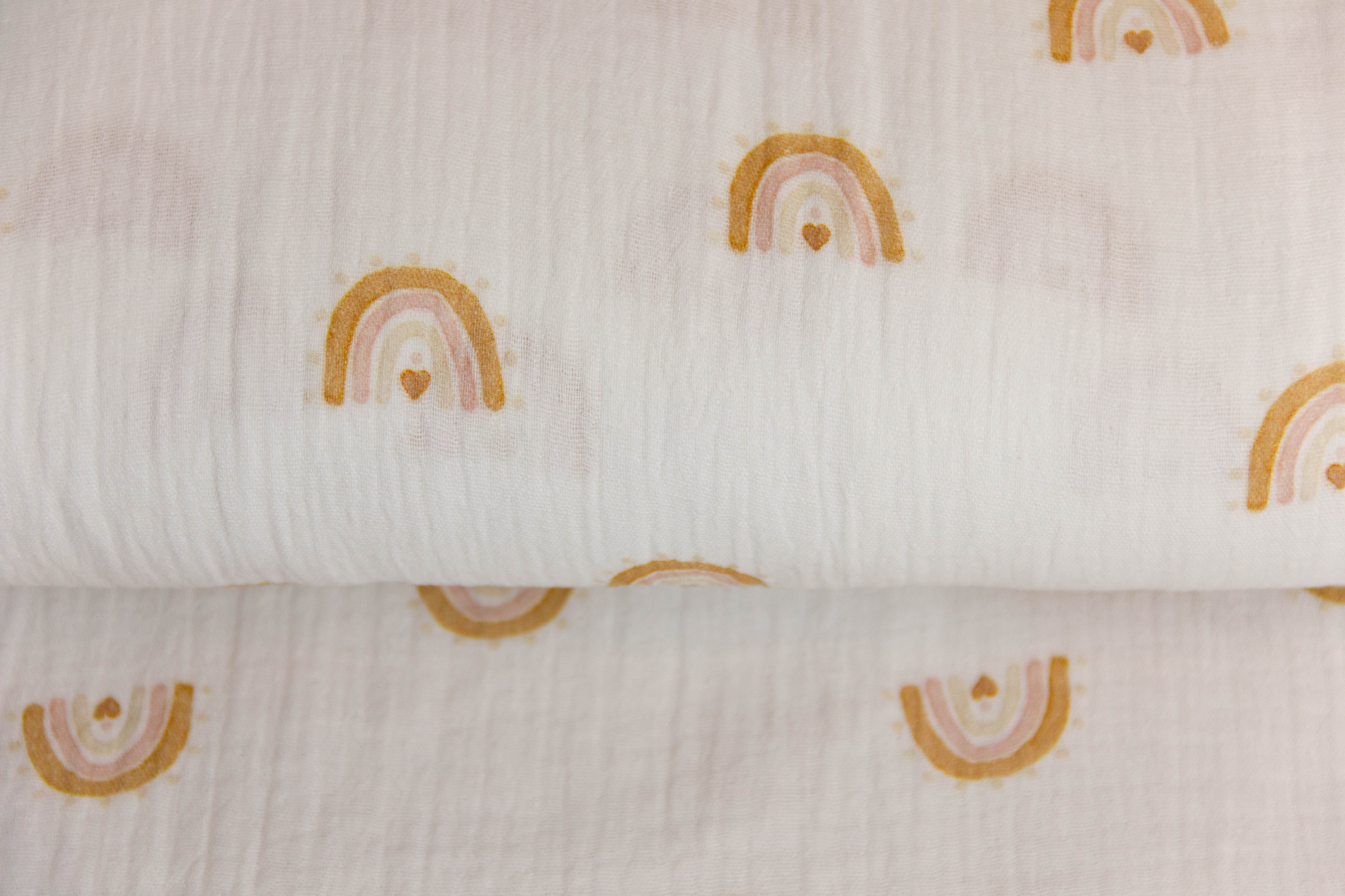 Musselin, Double Gauze, mit Regenbogen, wollweiß, 0,5 m
