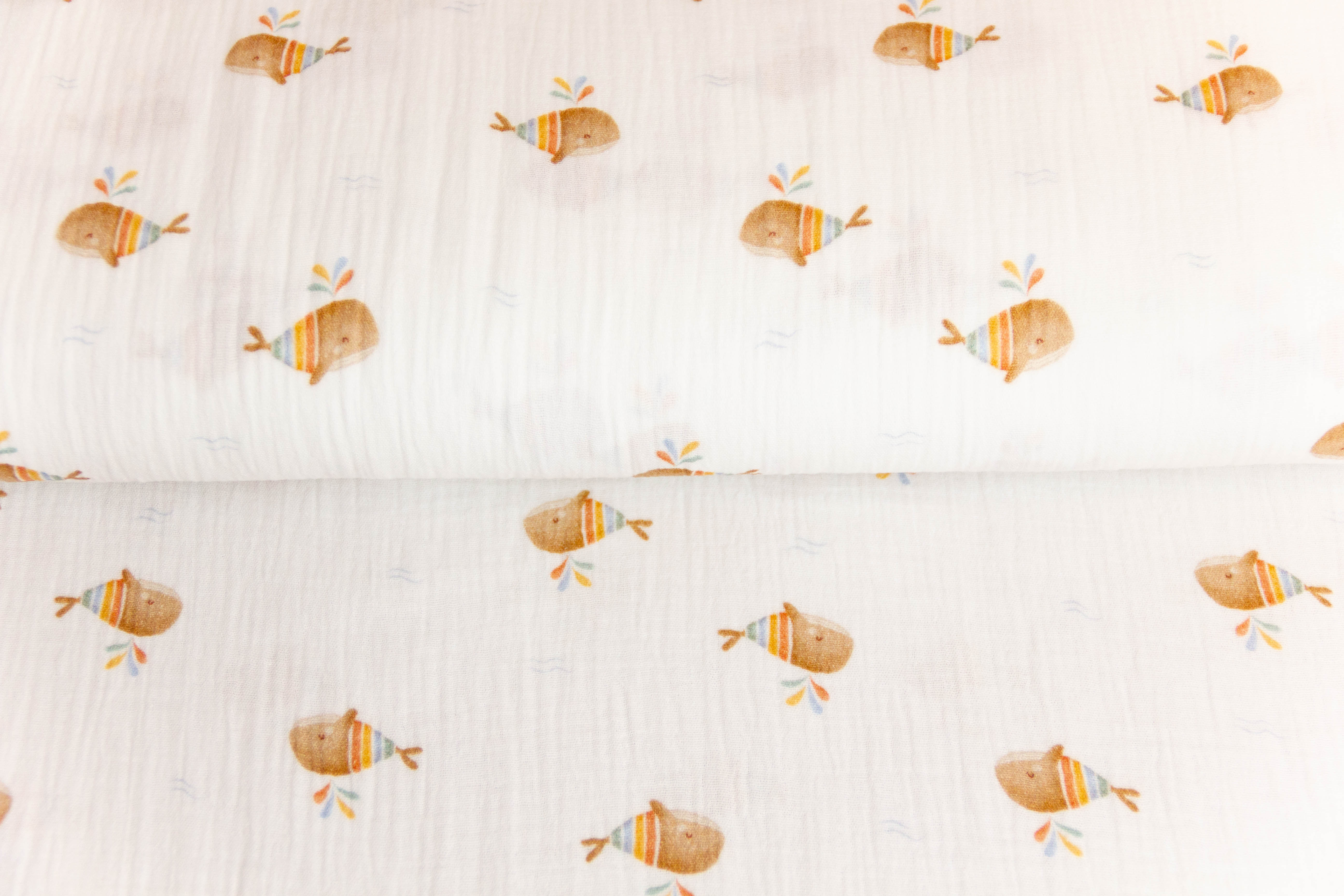 Musselin, Double Gauze, mit Walen, wollweiß, 0,5 m
