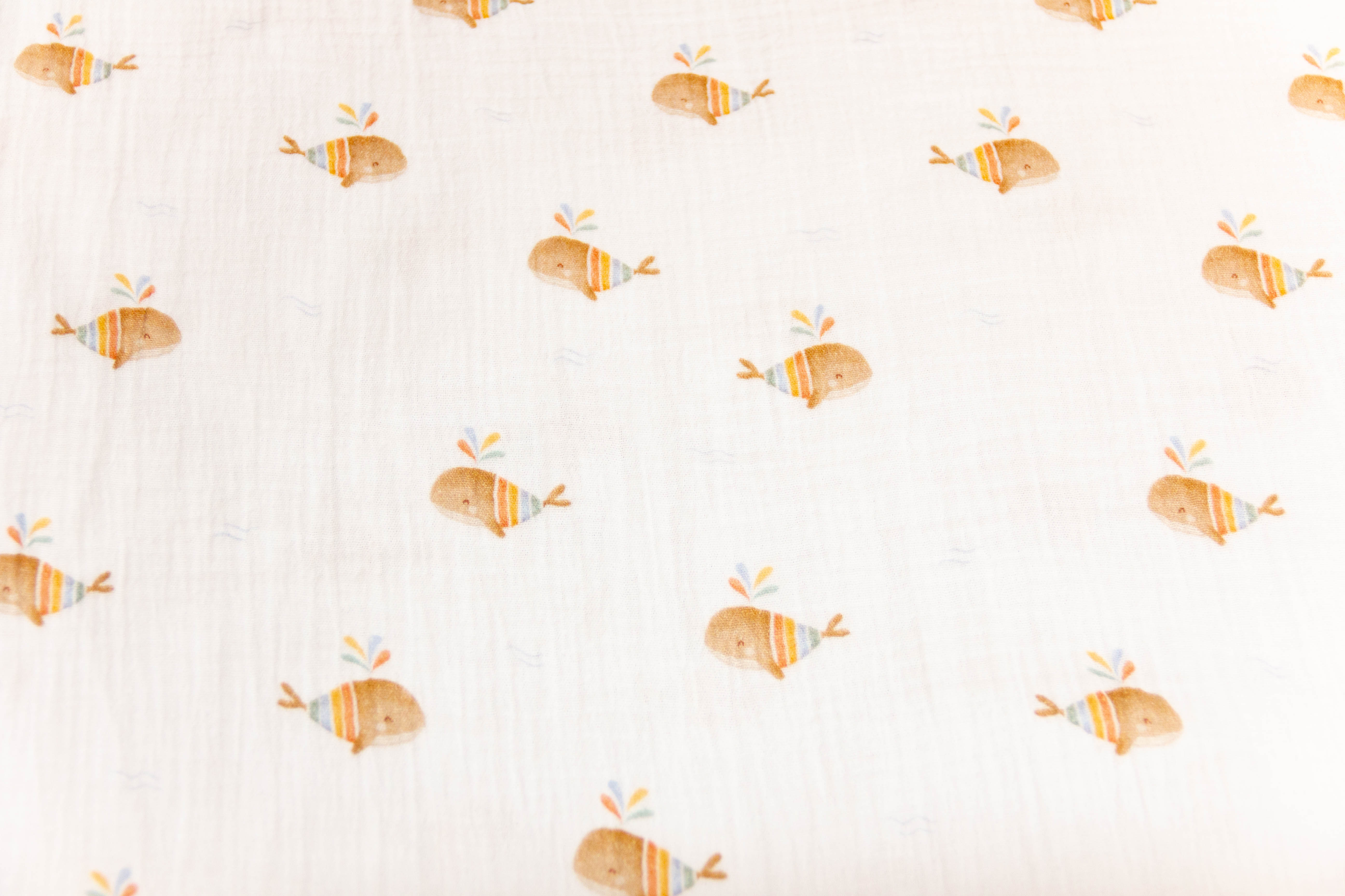 Musselin, Double Gauze, mit Walen, wollweiß, 0,5 m