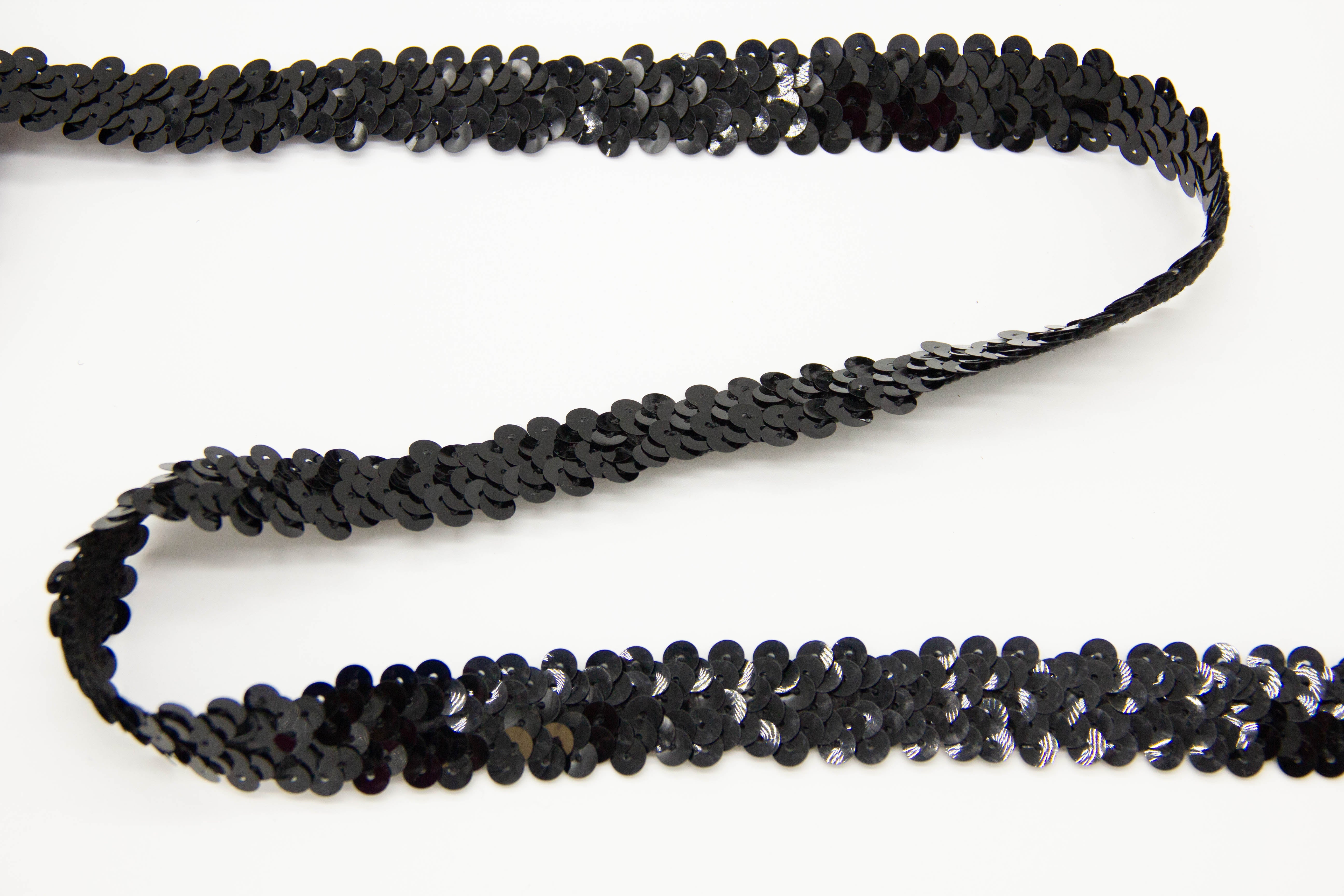 Elastisches Paillettenband, 20mm, schwarz, 0,5 m