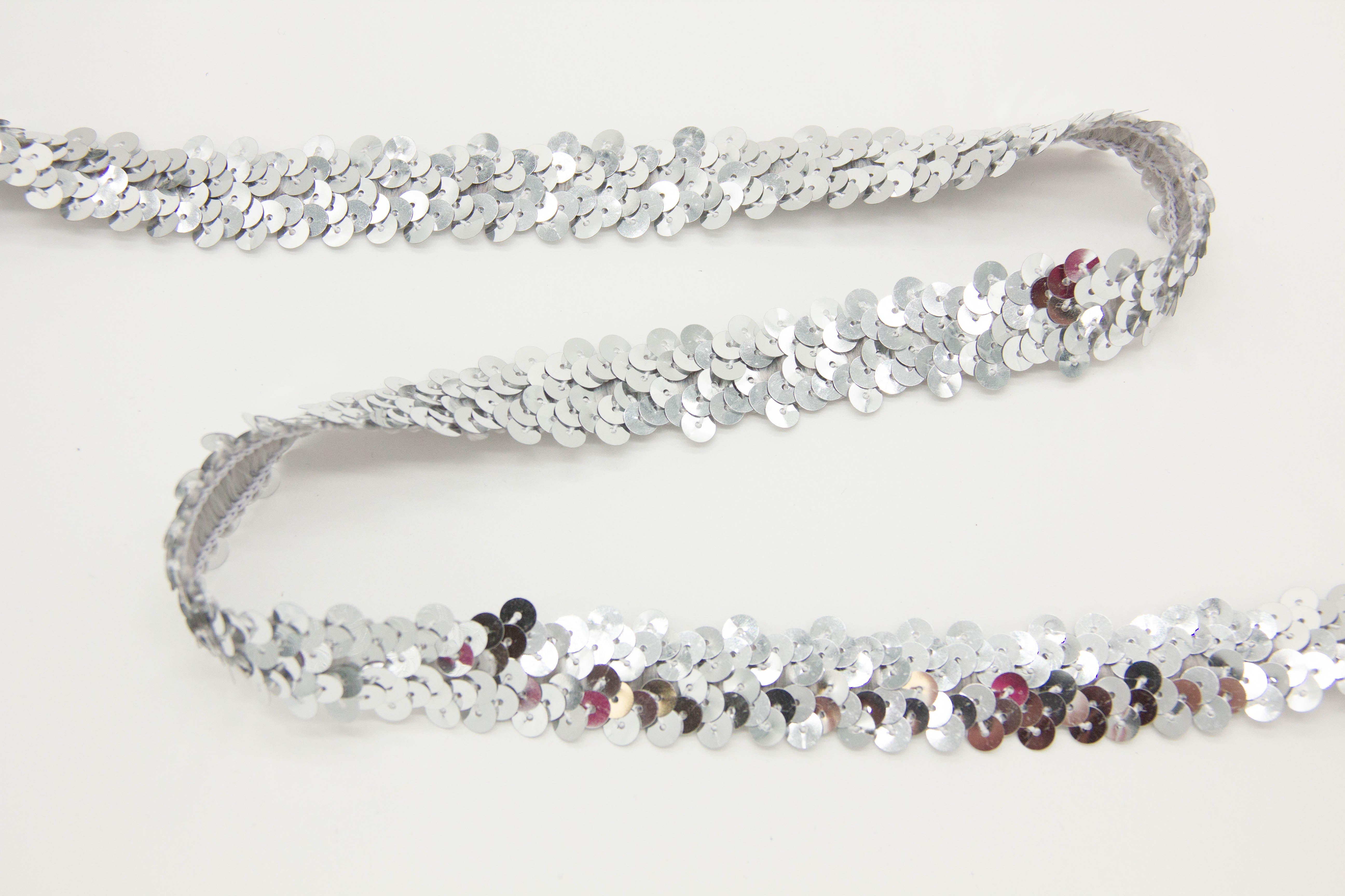 Elastisches Paillettenband, 20mm, silber, 0,5 m