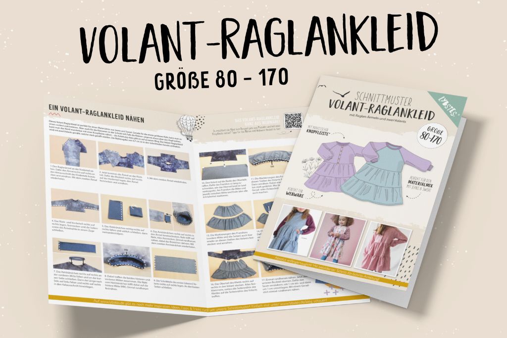 Papierschnittmuster "Volant-Raglankleid" von Lybstes (Gr. 80-170)
