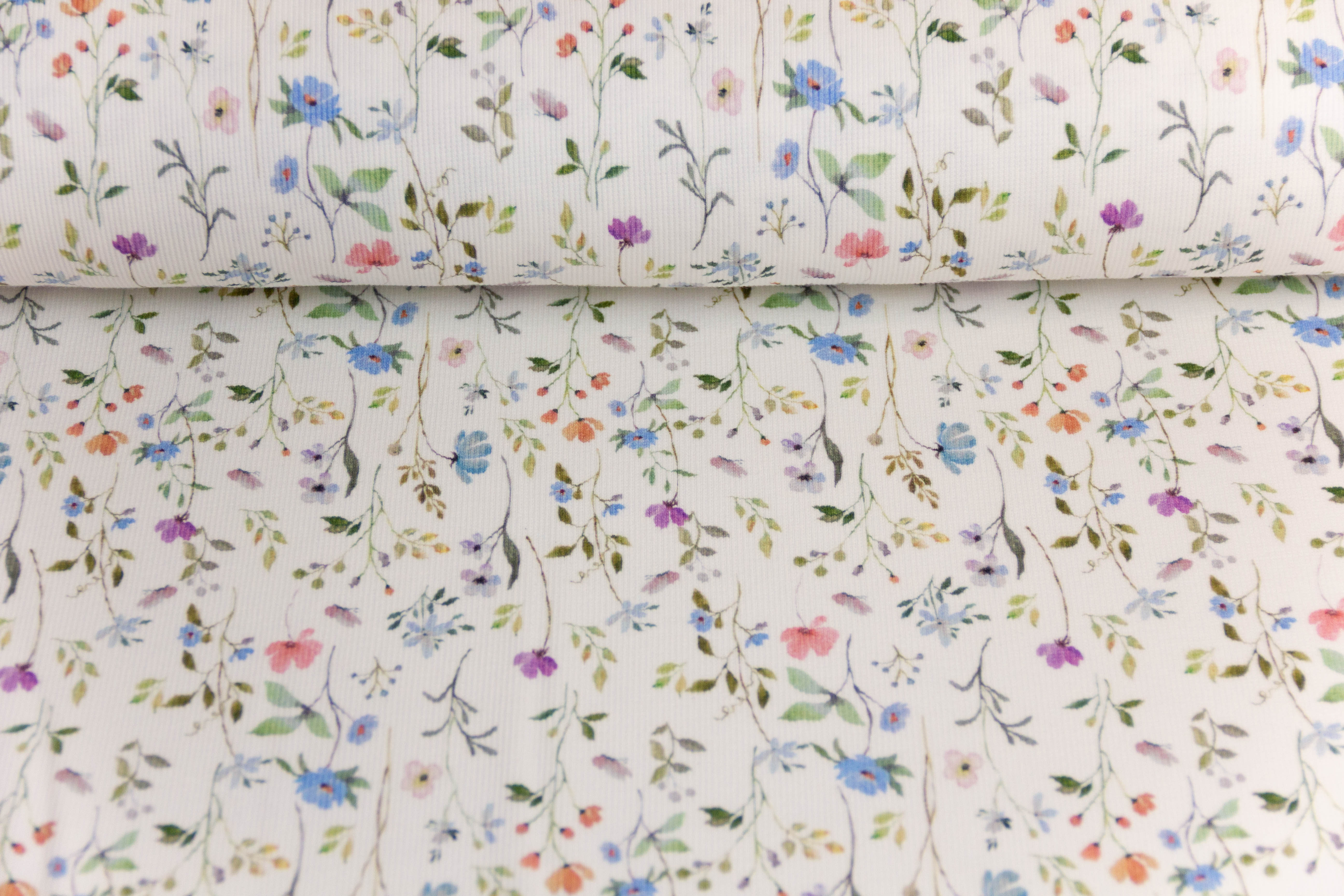 Rib Jersey, Rippenjersey mit Blumen, pastell, wollweiß, 0,5 m