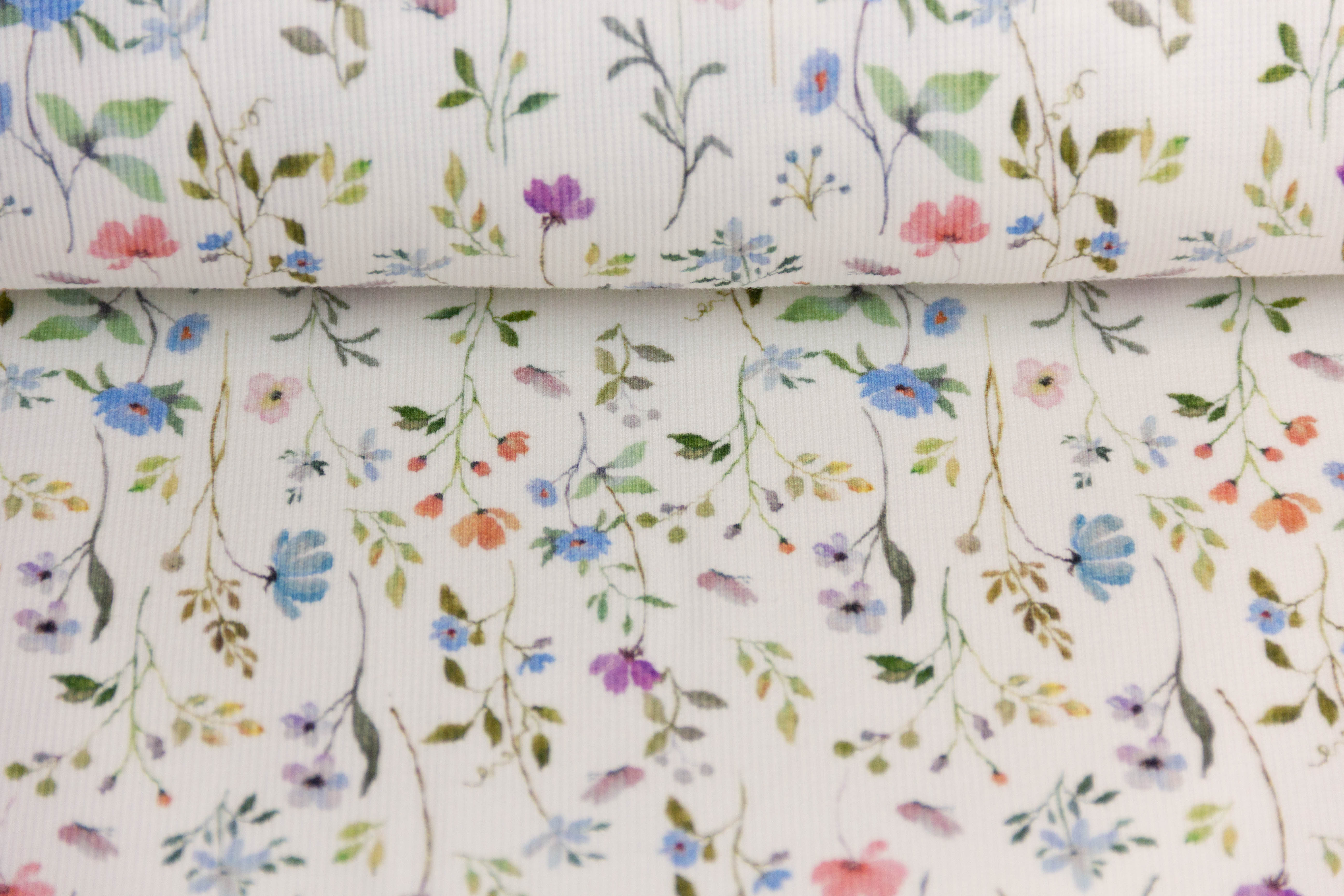 Rib Jersey, Rippenjersey mit Blumen, pastell, wollweiß, 0,5 m
