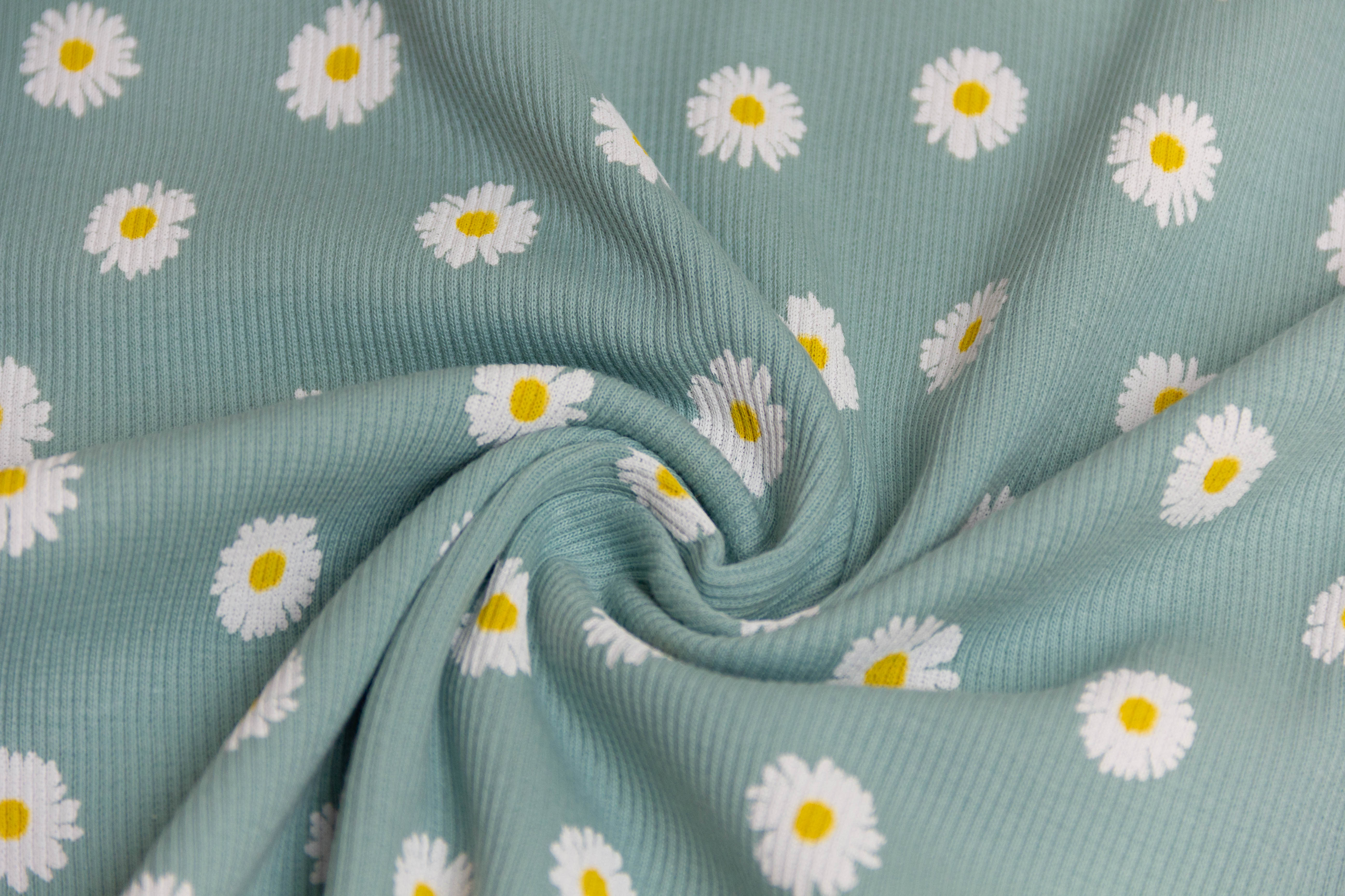 Rib Jersey, Rippenjersey mit Gänseblümchen, altmint, 0,5 m