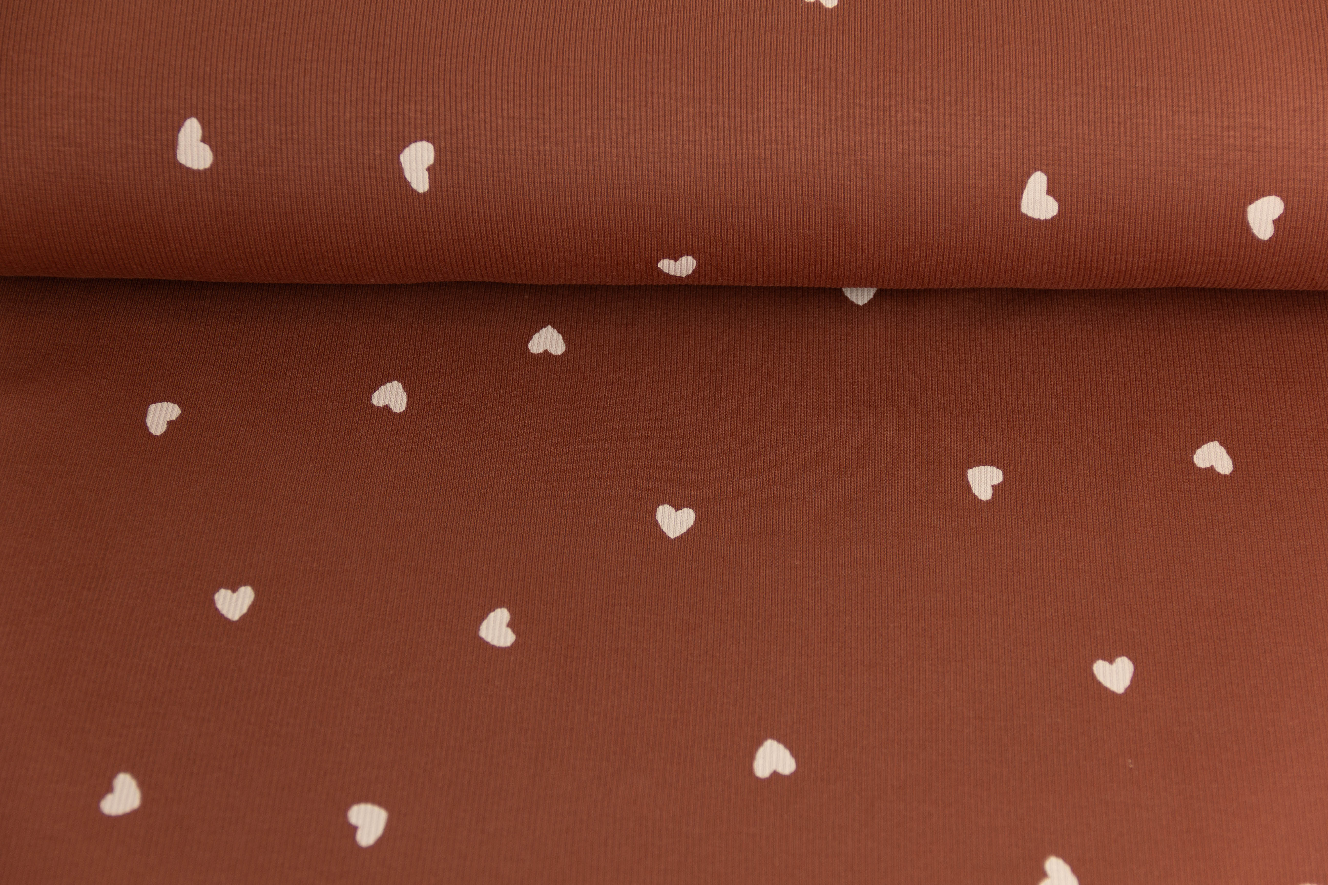 Rib Jersey, Rippenjersey mit Herzen, terracotta, 0,5 m