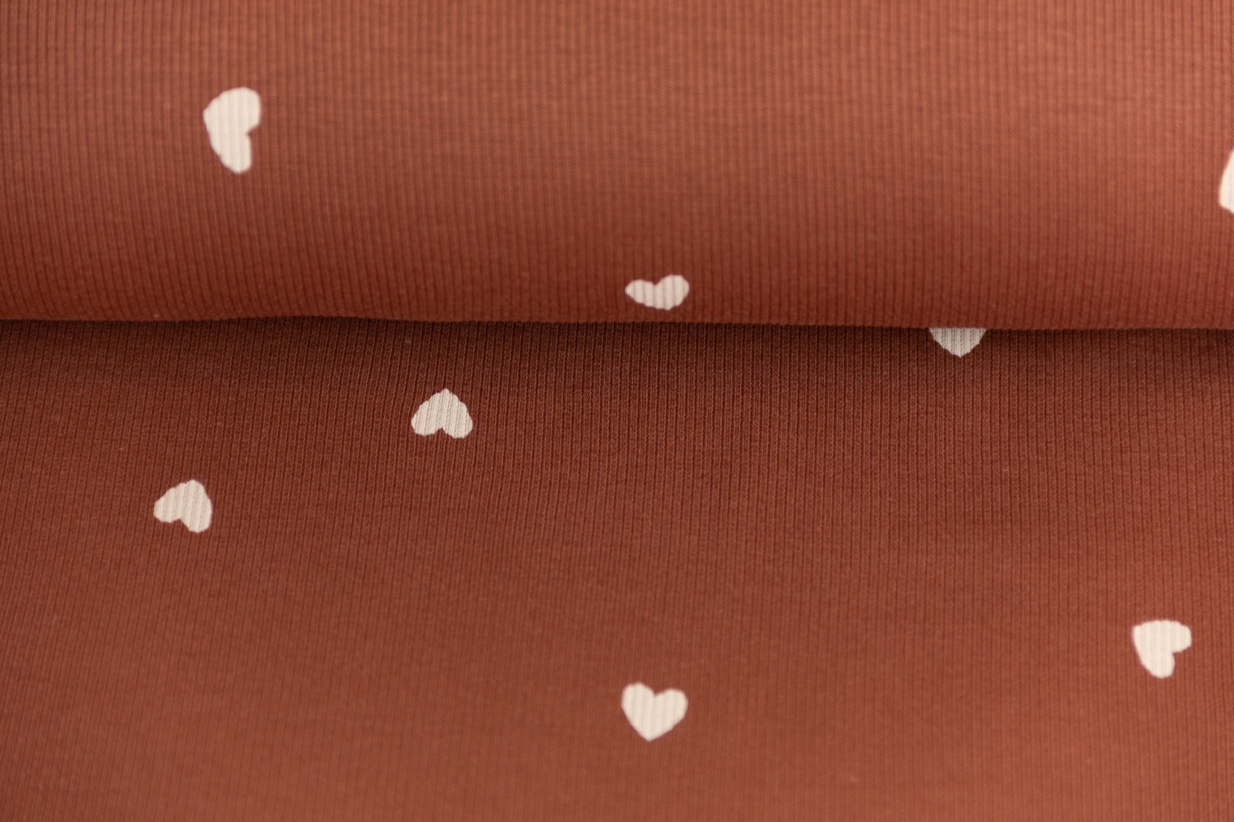Rib Jersey, Rippenjersey mit Herzen, terracotta, 0,5 m