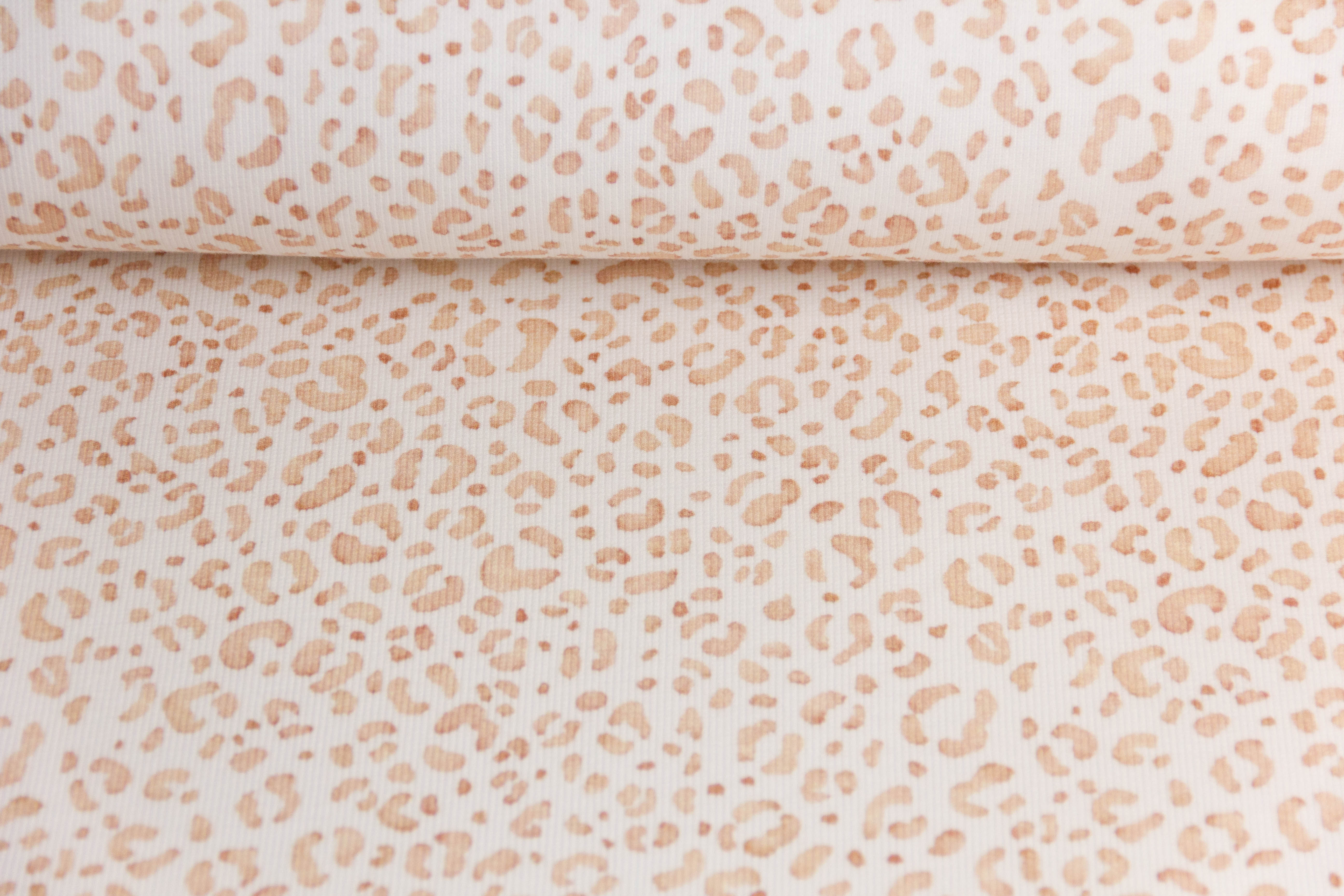 Rib Jersey, Rippenjersey mit Leoprint, wollweiß, braun, 0,5 m