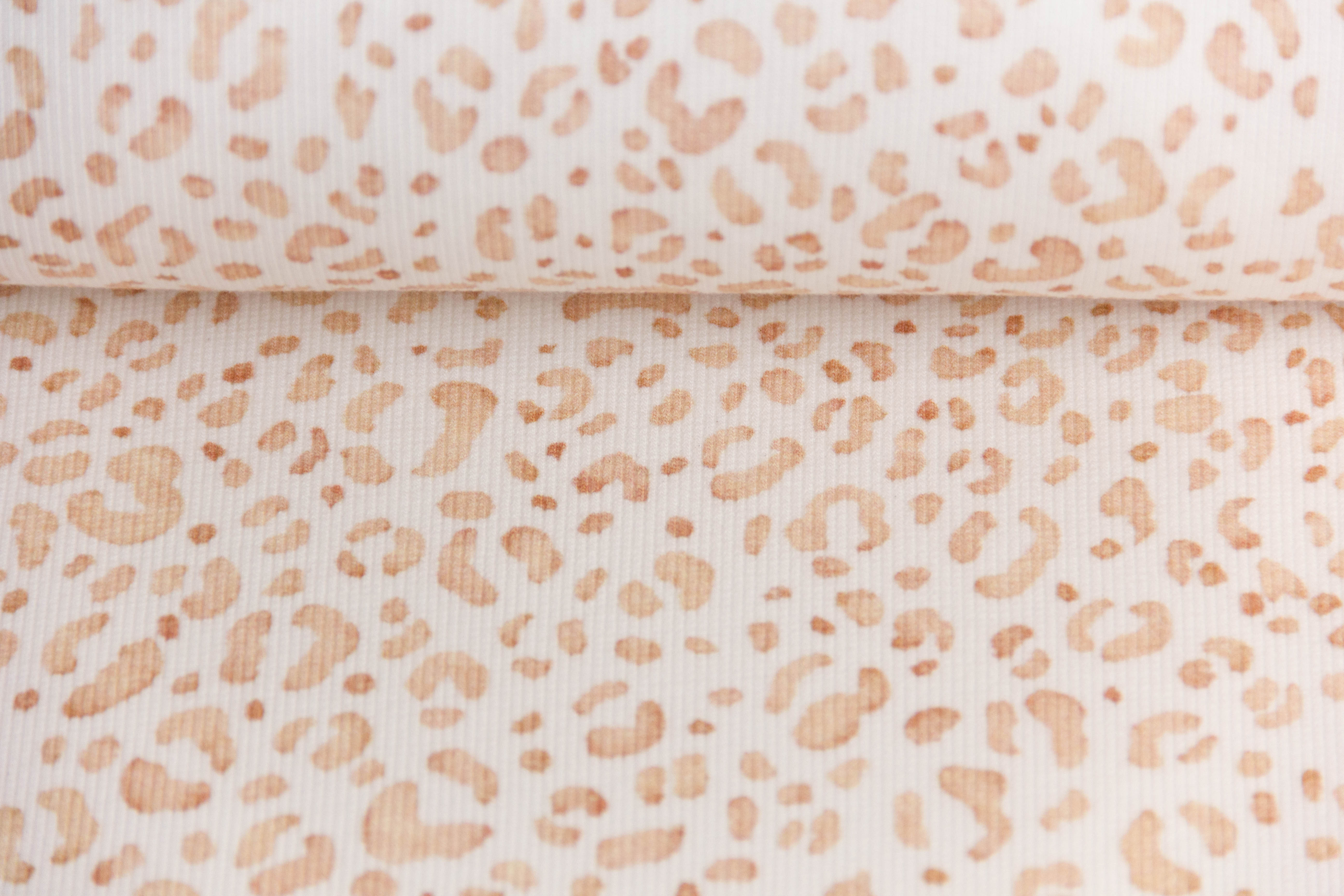 Rib Jersey, Rippenjersey mit Leoprint, wollweiß, braun, 0,5 m