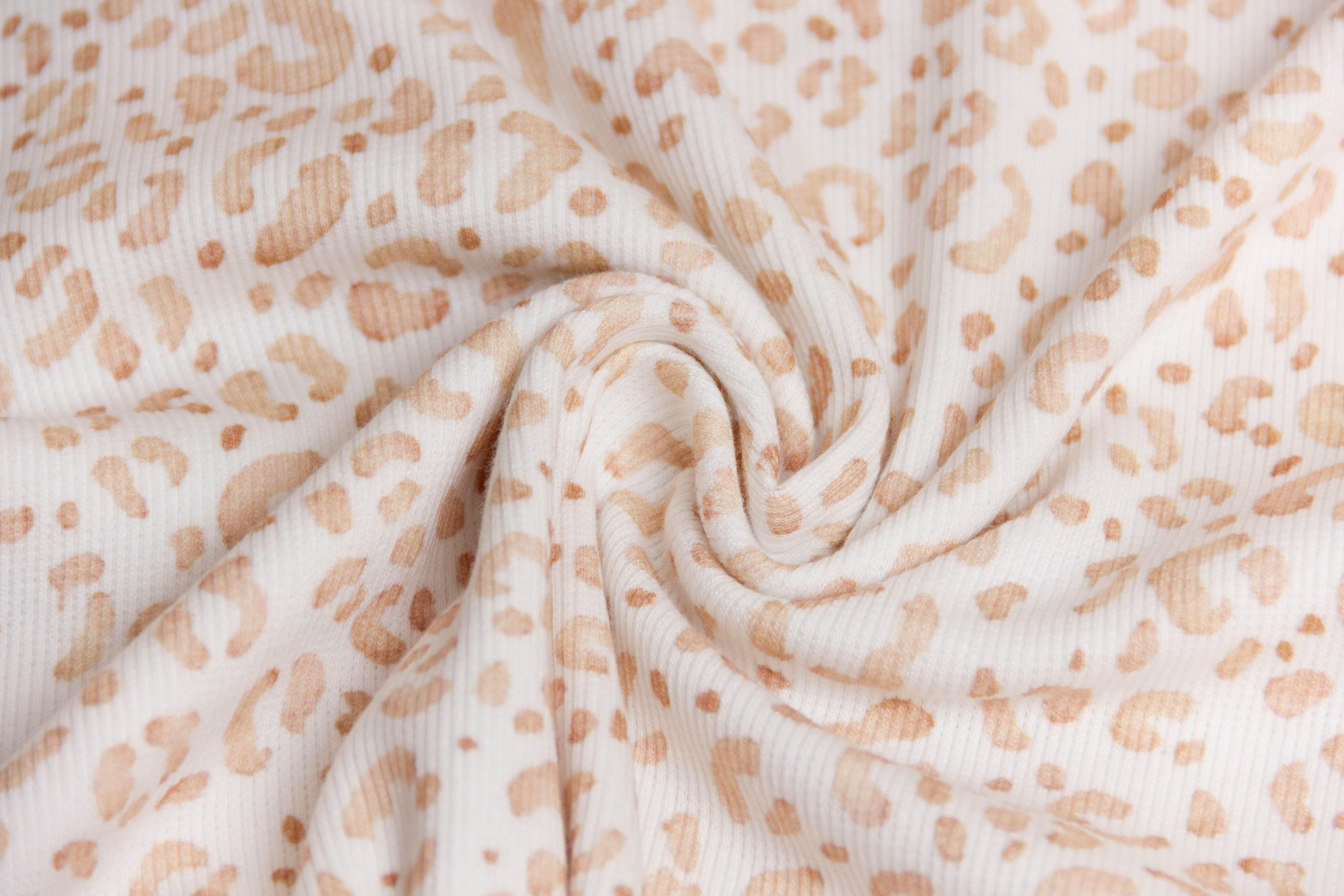 Rib Jersey, Rippenjersey mit Leoprint, wollweiß, braun, 0,5 m