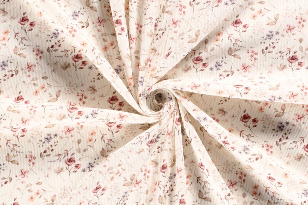 Rib Jersey, Rippenjersey mit Blumen, Mohnblumen, wollweiß, 0,5 m