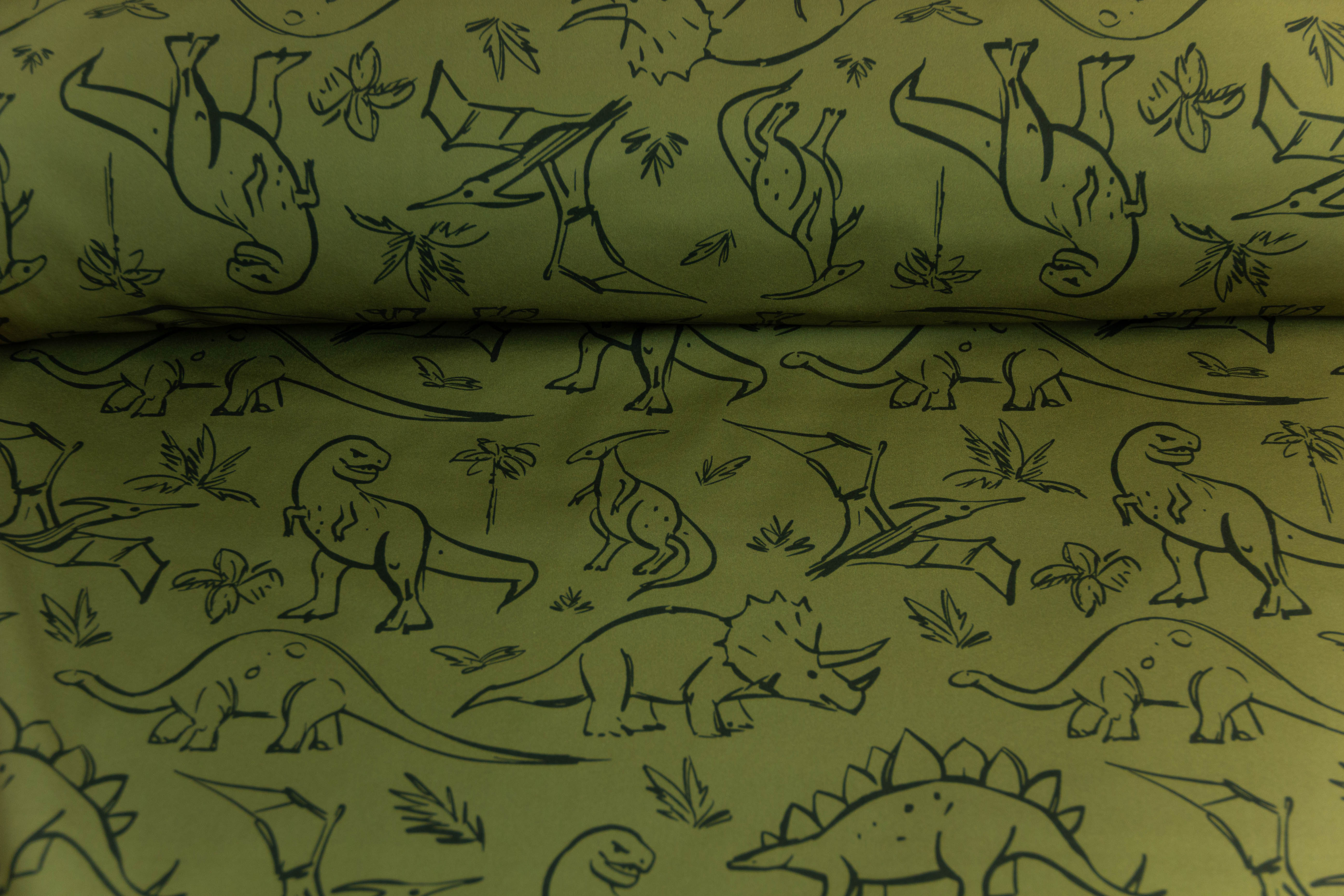 Softshell mit Dinosauriern, khaki, grün, 0,5 m
